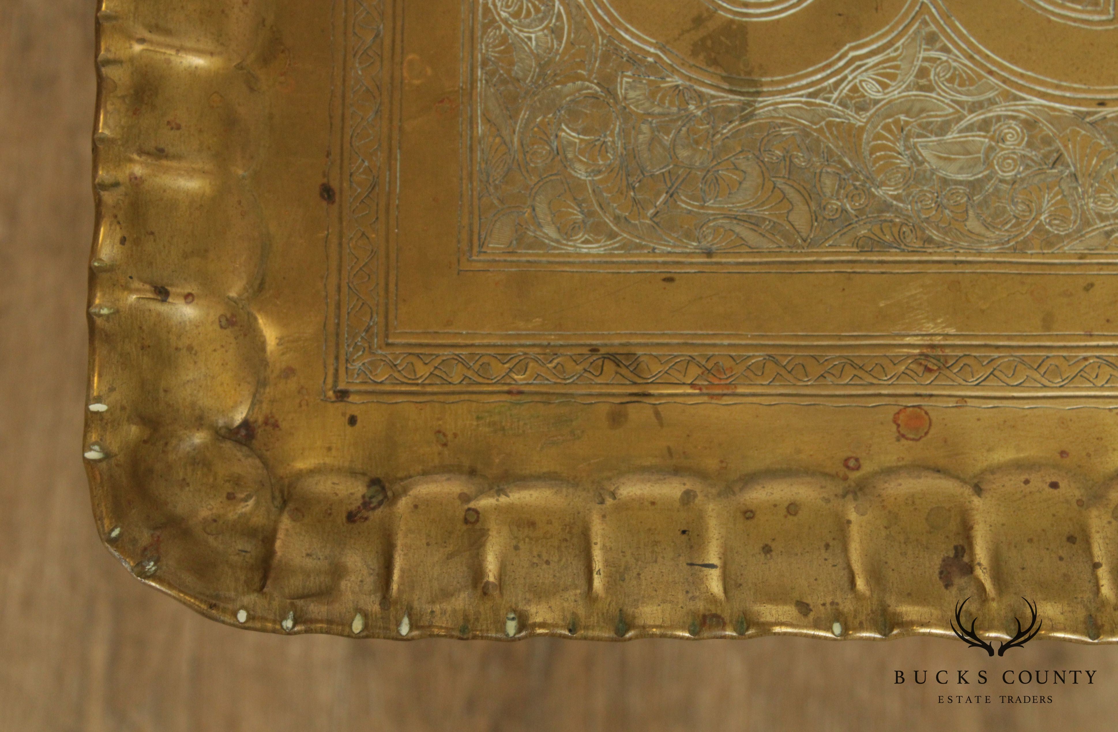 Vintage Faux Bamboo Brass Tray Top Coffee Table