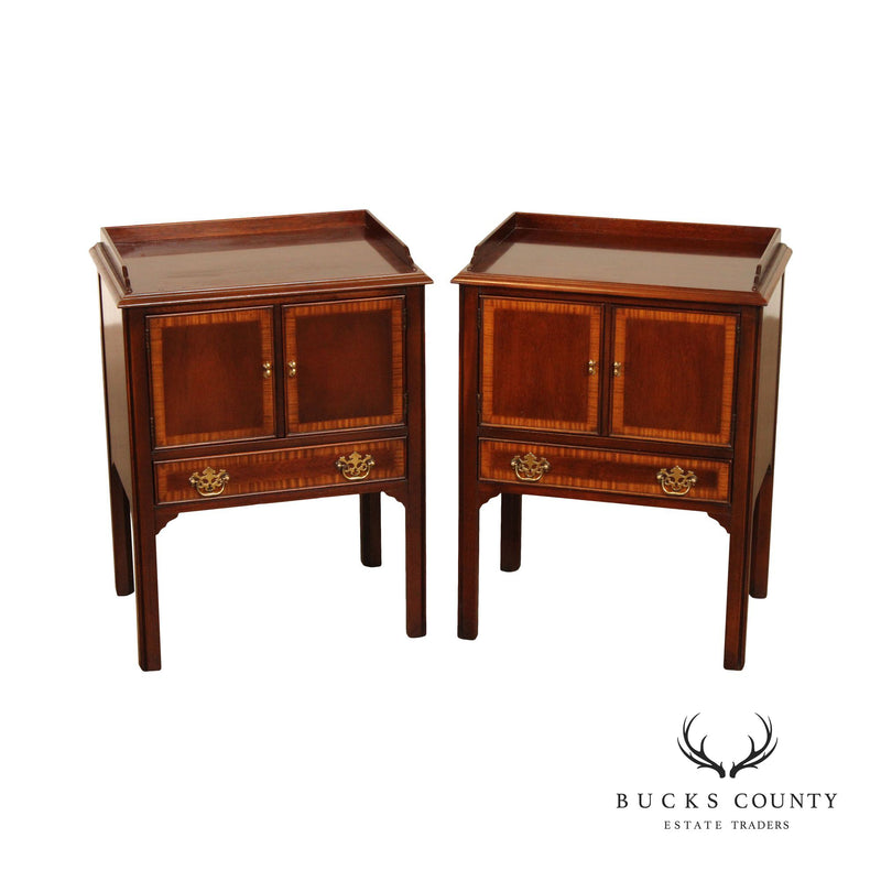 Drexel Chippendale Style Pair of Mahogany Cabinet Nightstands