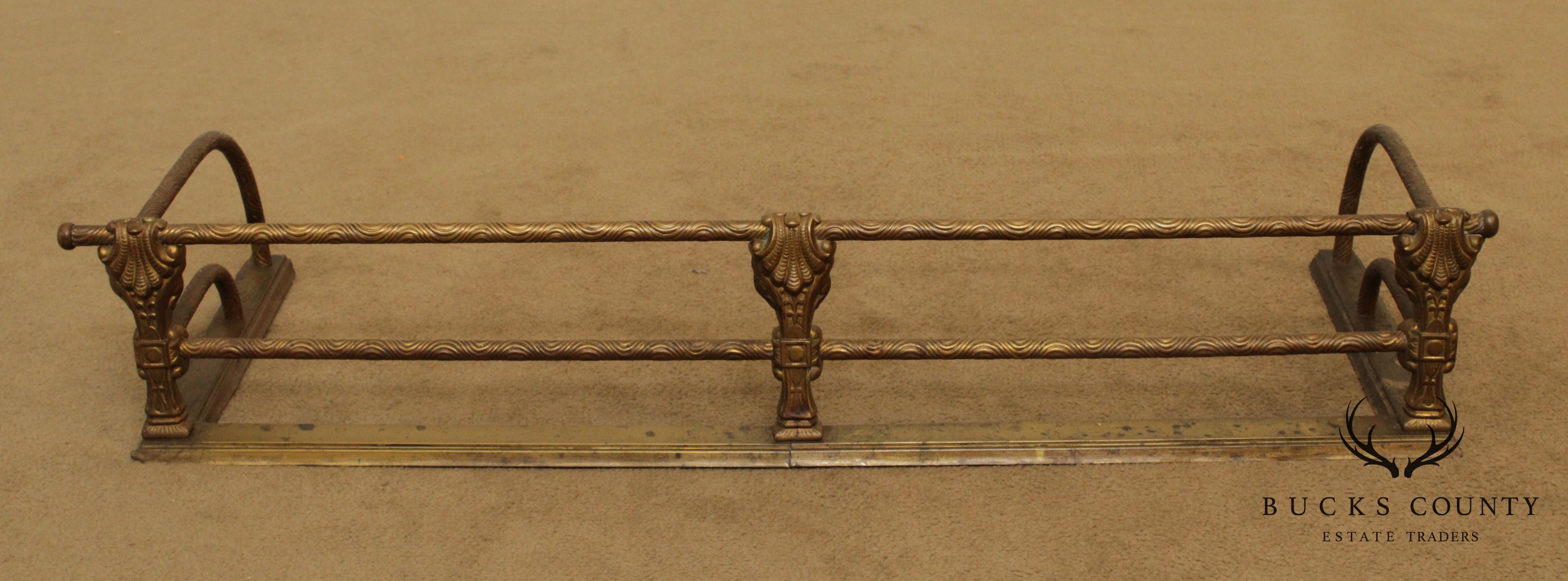 Antique French Louis XV Style Brass Fireplace Fender