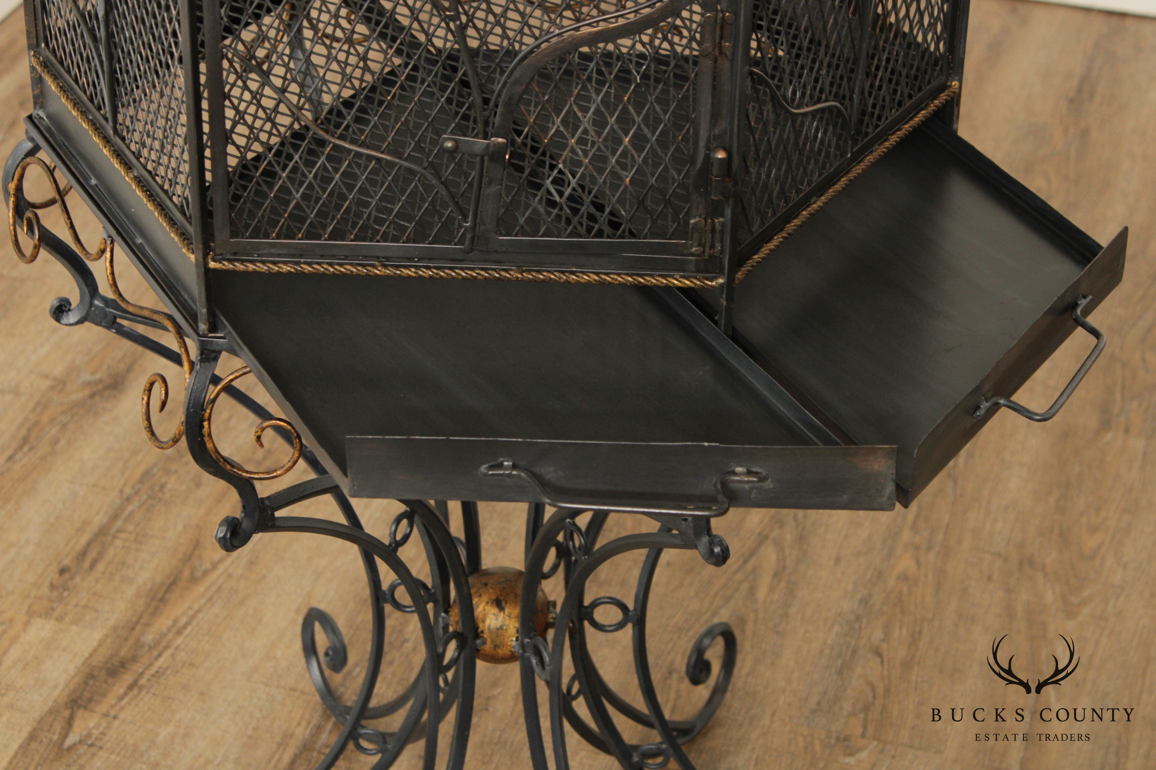 Ornate Wrought Iron Birdcage on Stand