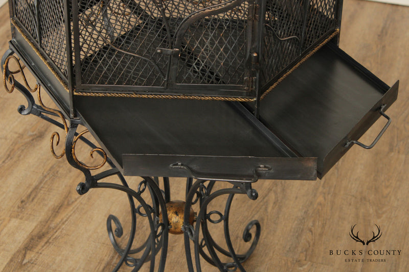 Ornate Wrought Iron Birdcage on Stand