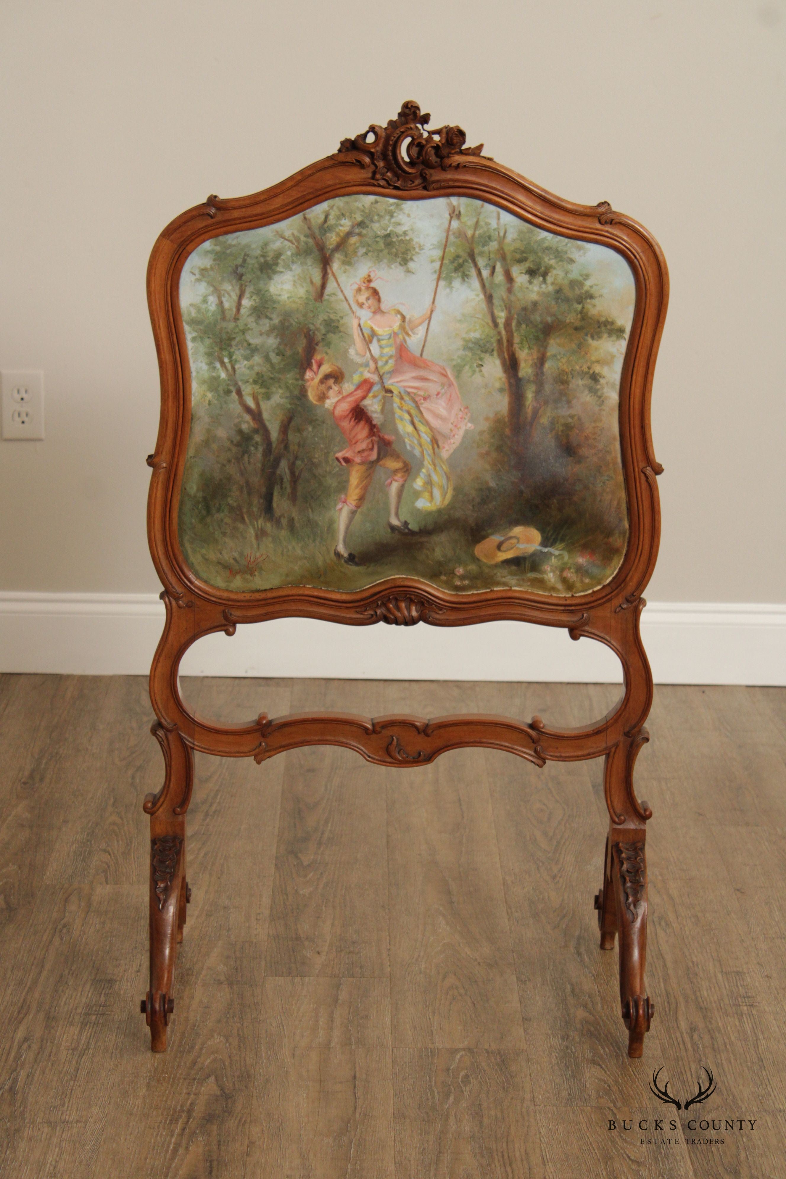 French Louis XV Style Antique Walnut Fire Screen