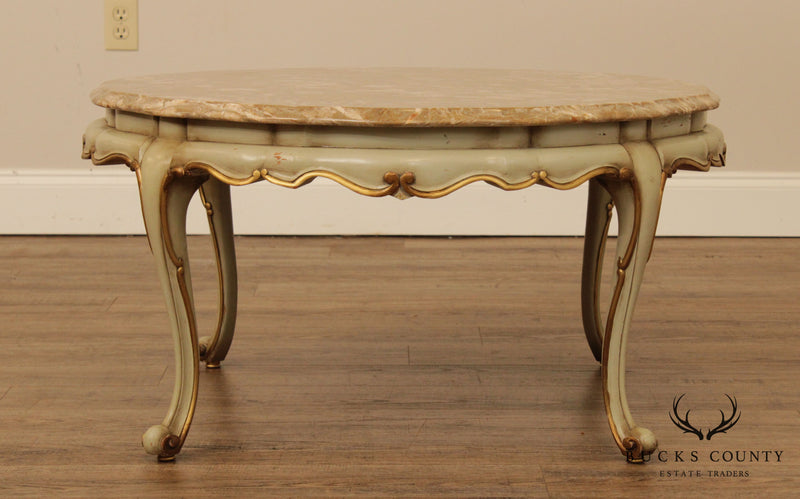 French Louis XV Style Vintage Round Marble Top Coffee Table