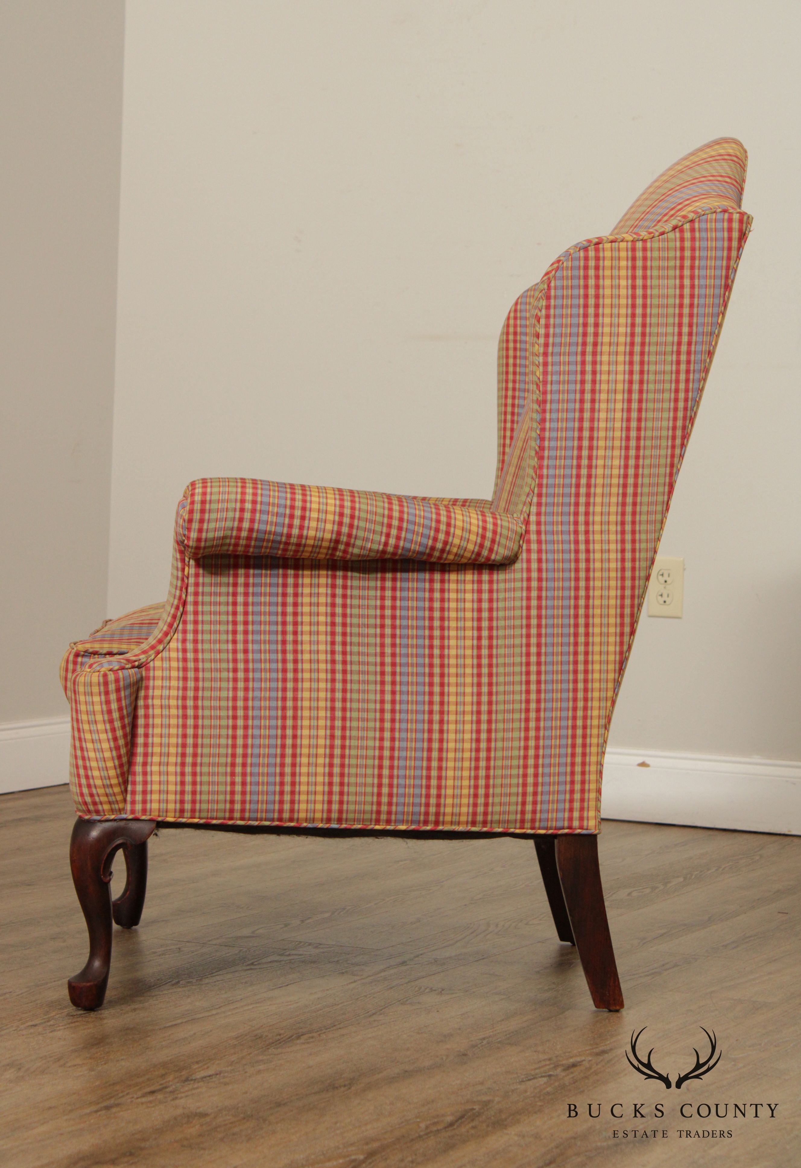 Queen Anne Style Vintage Mahogany Wing Chair