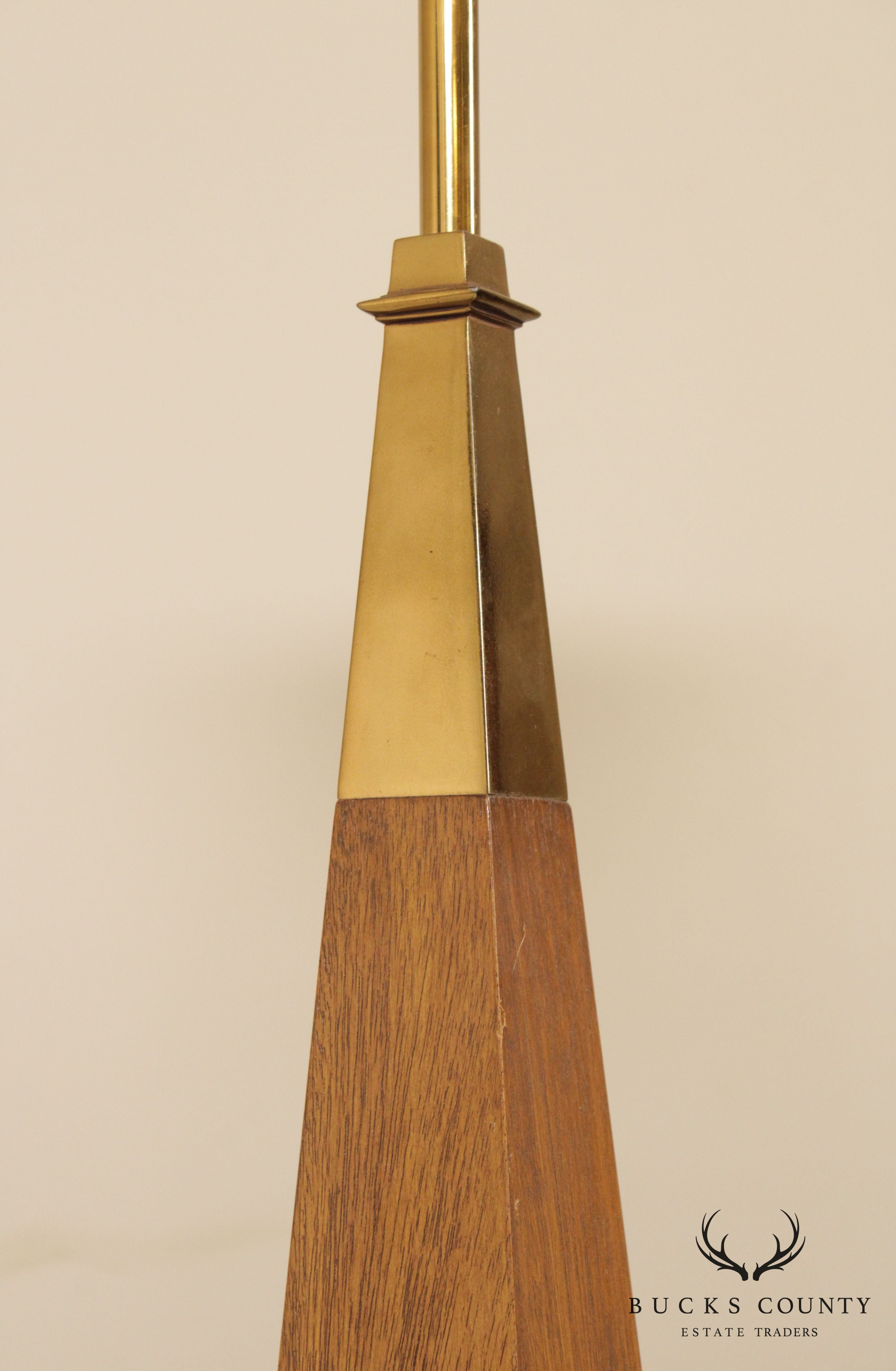 Stiffel Mid Century Brass & Walnut Obelisk Table Lamp