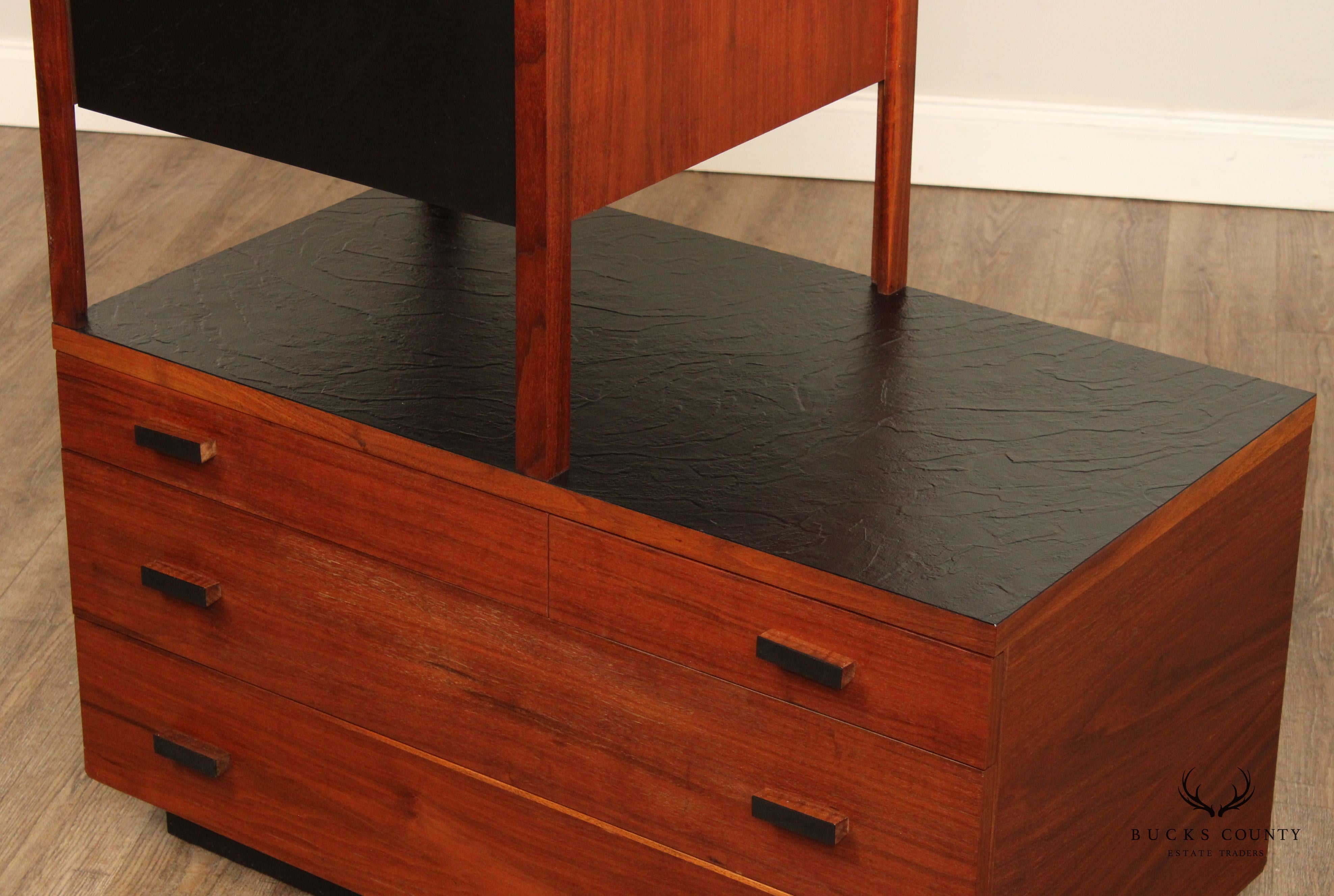 Mid Century Modern Walnut Pair of Cabinet Top Chests