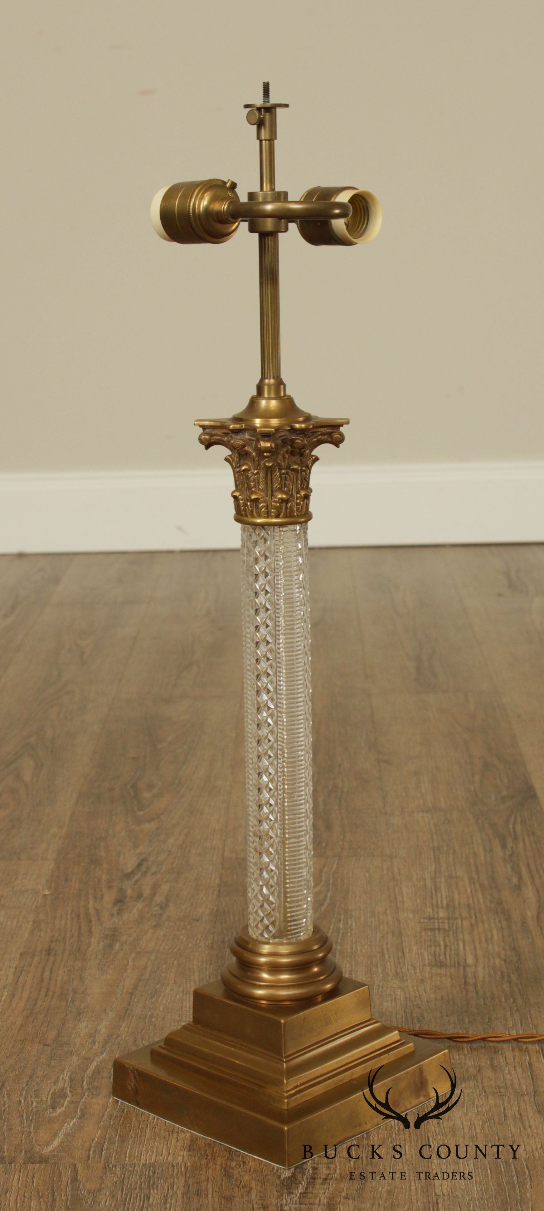 Vintage Cut Crystal Coronthian Column Table Lamp