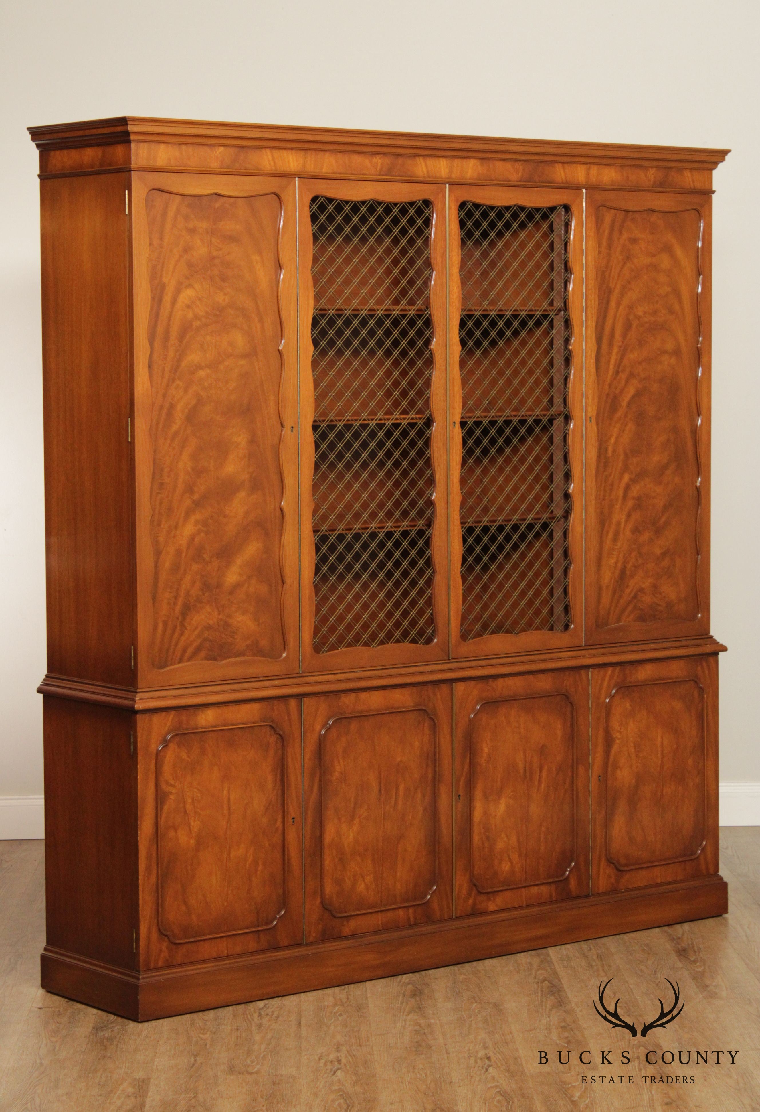 Regency Style Vintage Custom Quality Mahogany Breakfront Bookcase