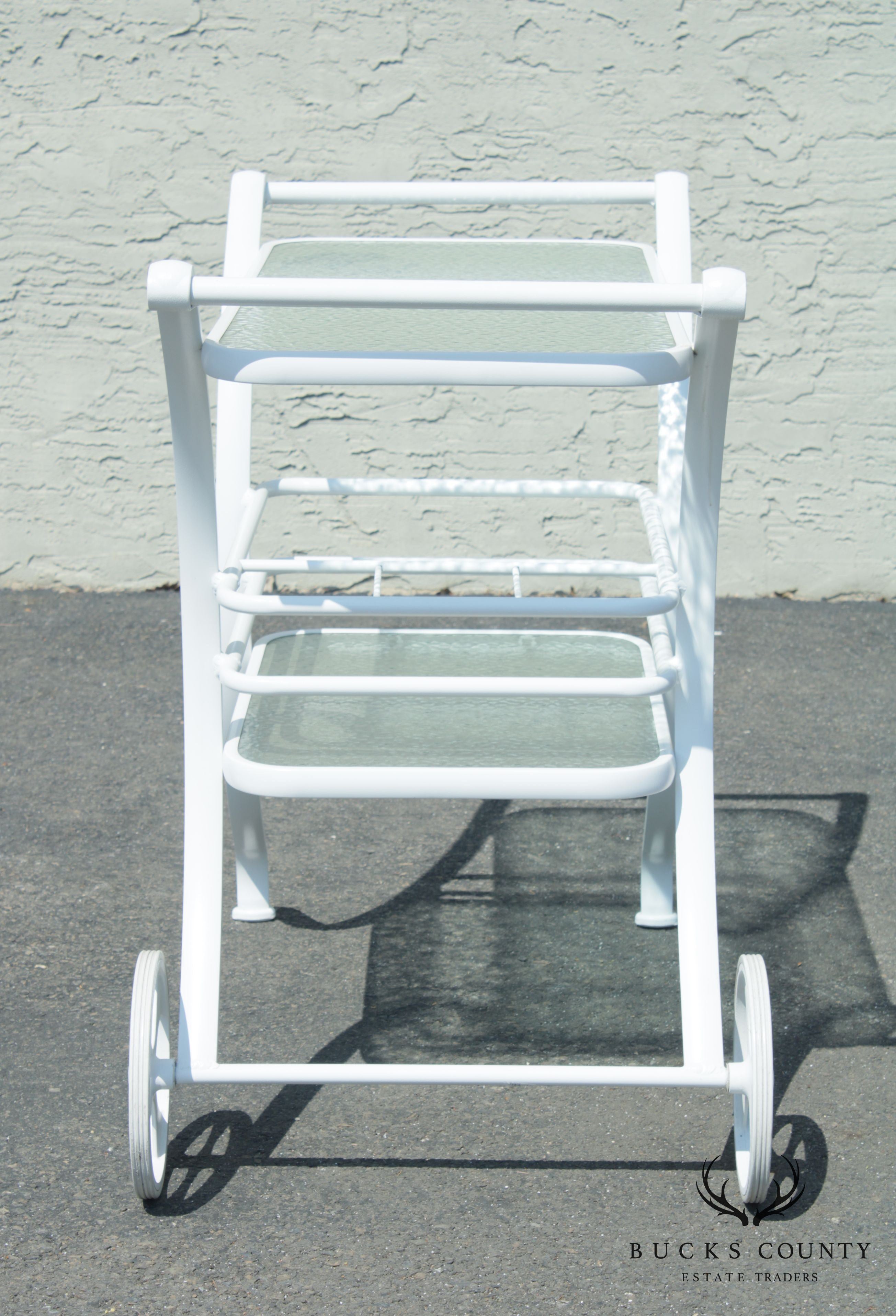 Quality White Aluminum & Glass Patio Serving Bar Cart