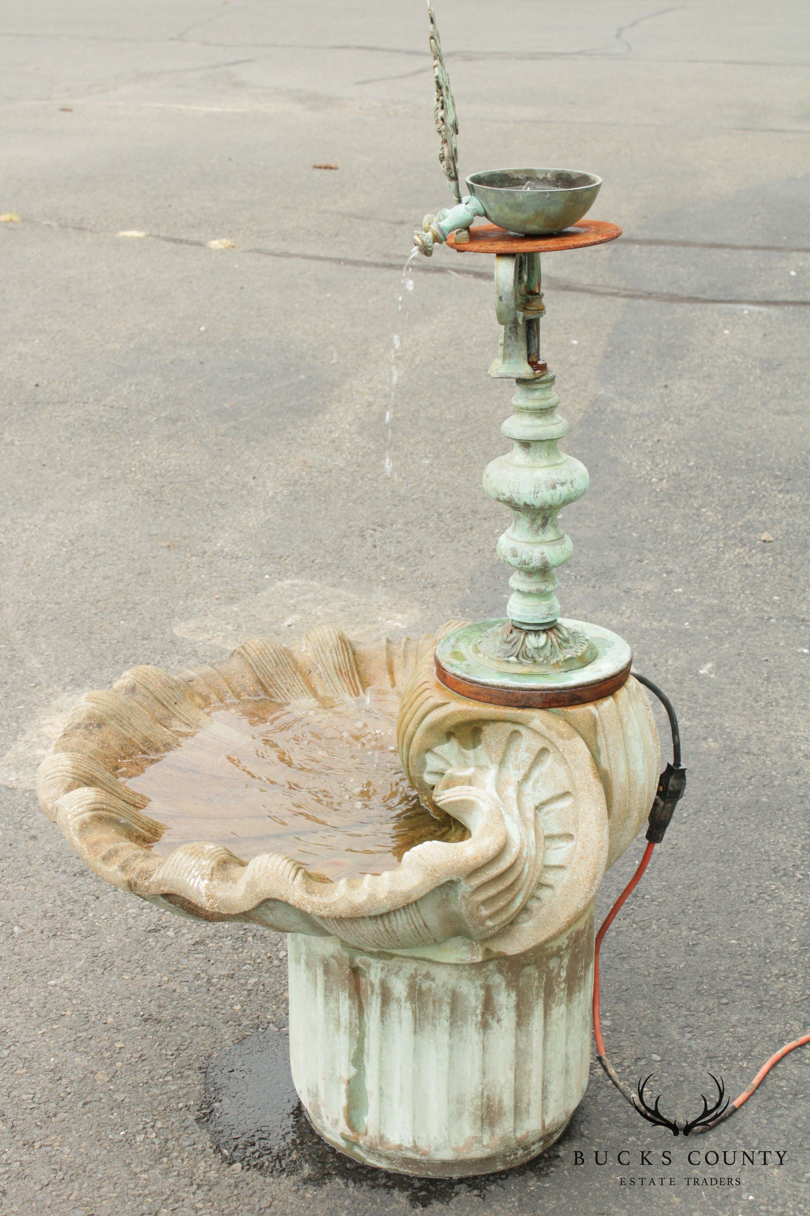 Italian Renaissance Style Cast Stone & Bronze Garden Fountain