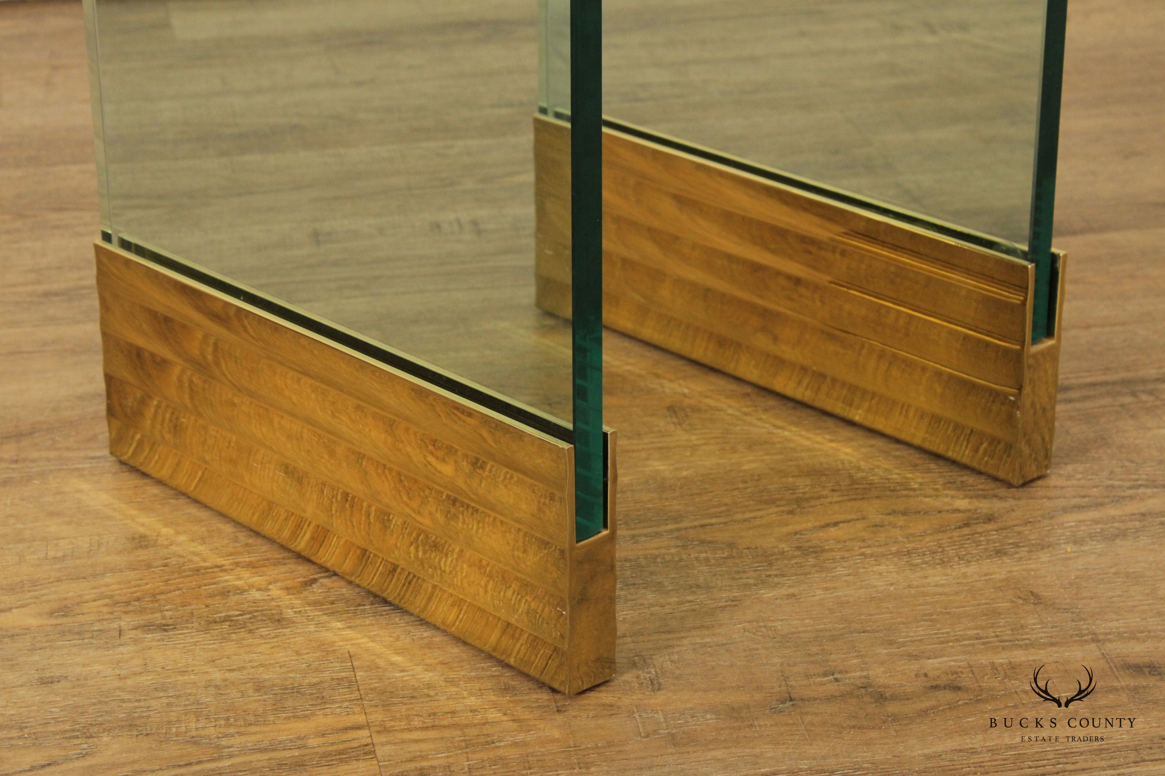 Postmodern Sculptural Brass and Glass Side Table