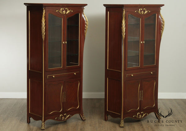 Art Nouveau Style Custom Quality Mahogany & Partial Gilt China Cabinets