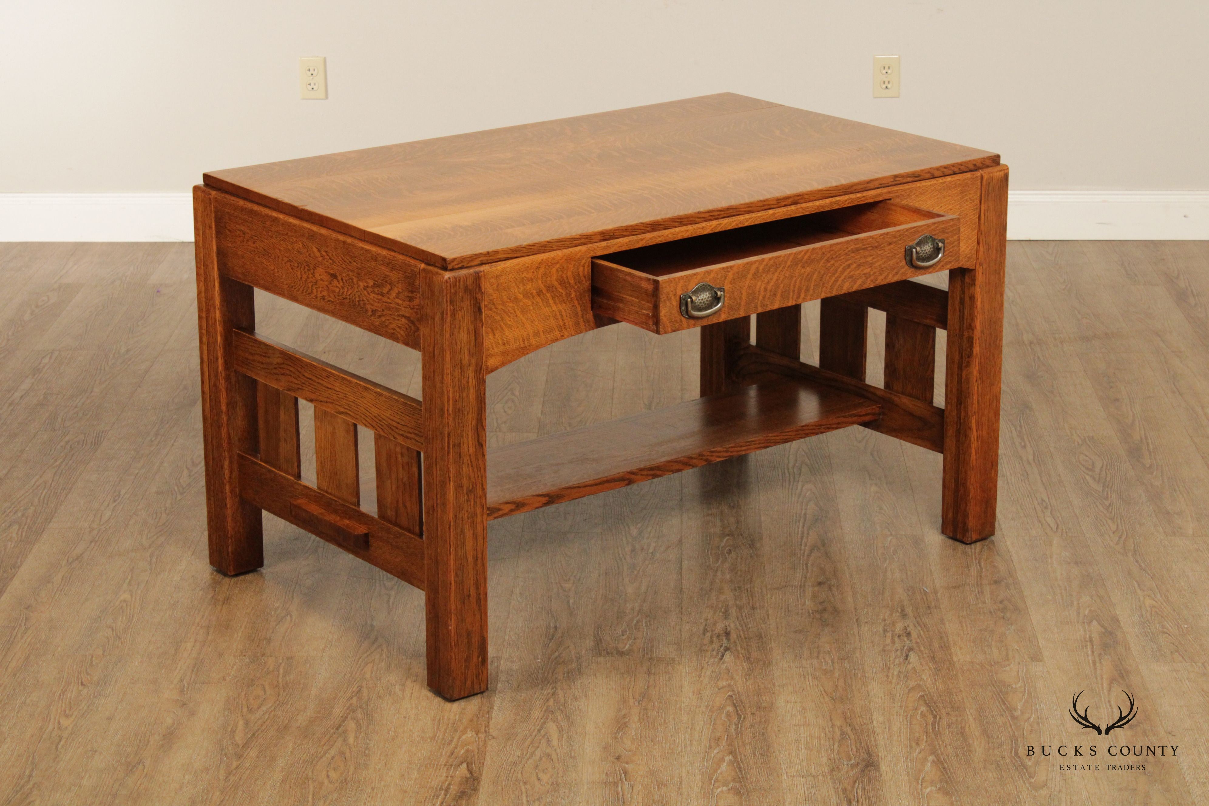 Antique Mission Oak Writing Desk or Library Table