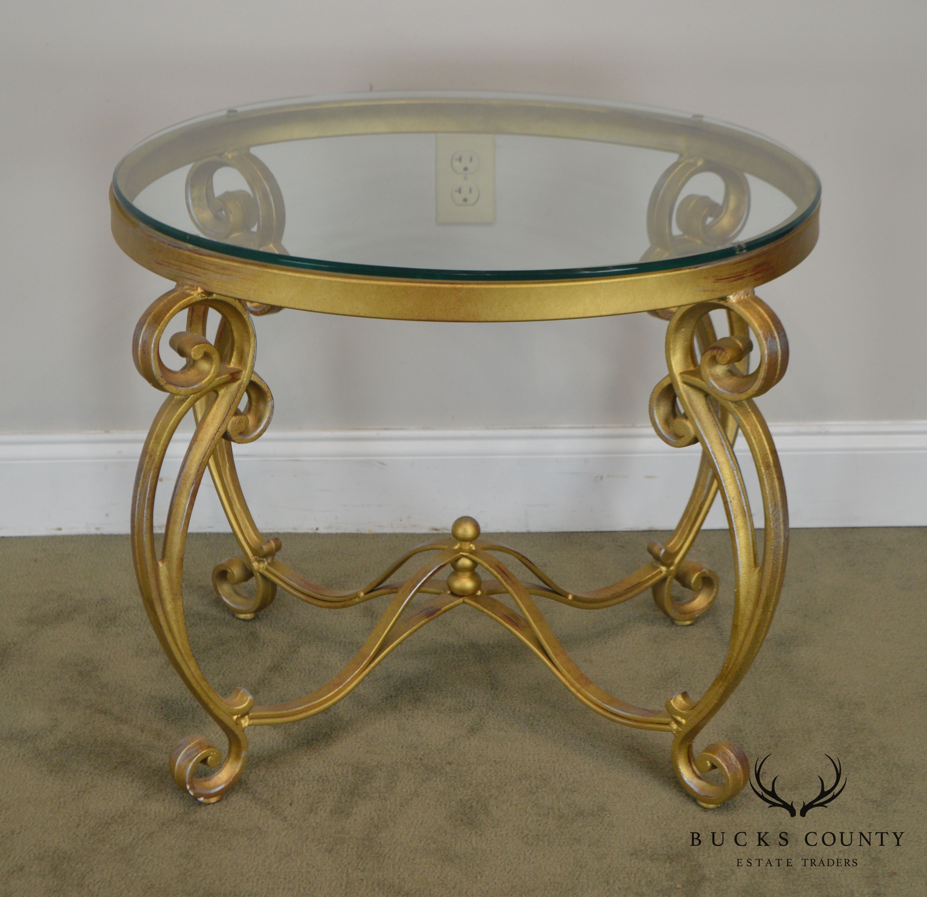 Rococo Style Gilt Metal Scrolled Base Glass Top Side Table