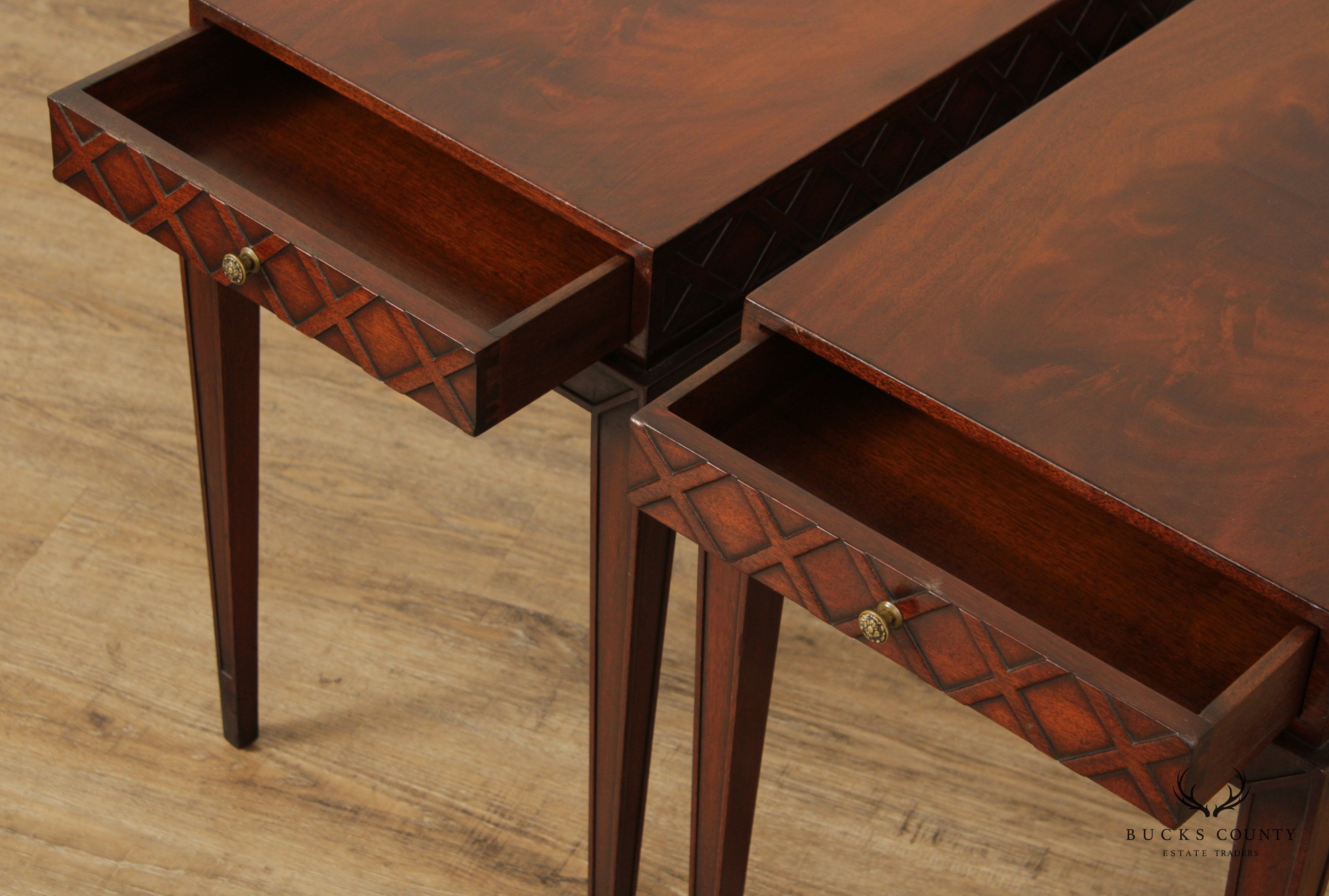 Mid Century Hollywood Regency Style Quality  Pair Mahogany Side Tables