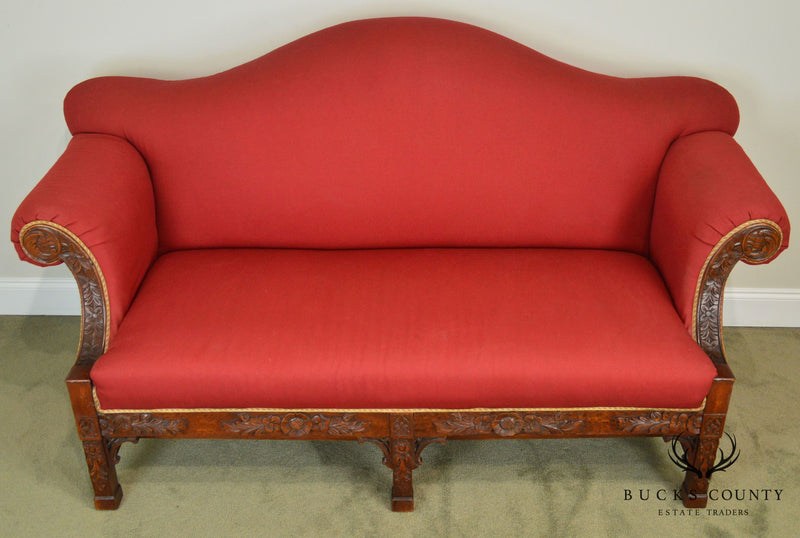 Chippendale Style Carved Mahogany Frame Loveseat or Small Sofa