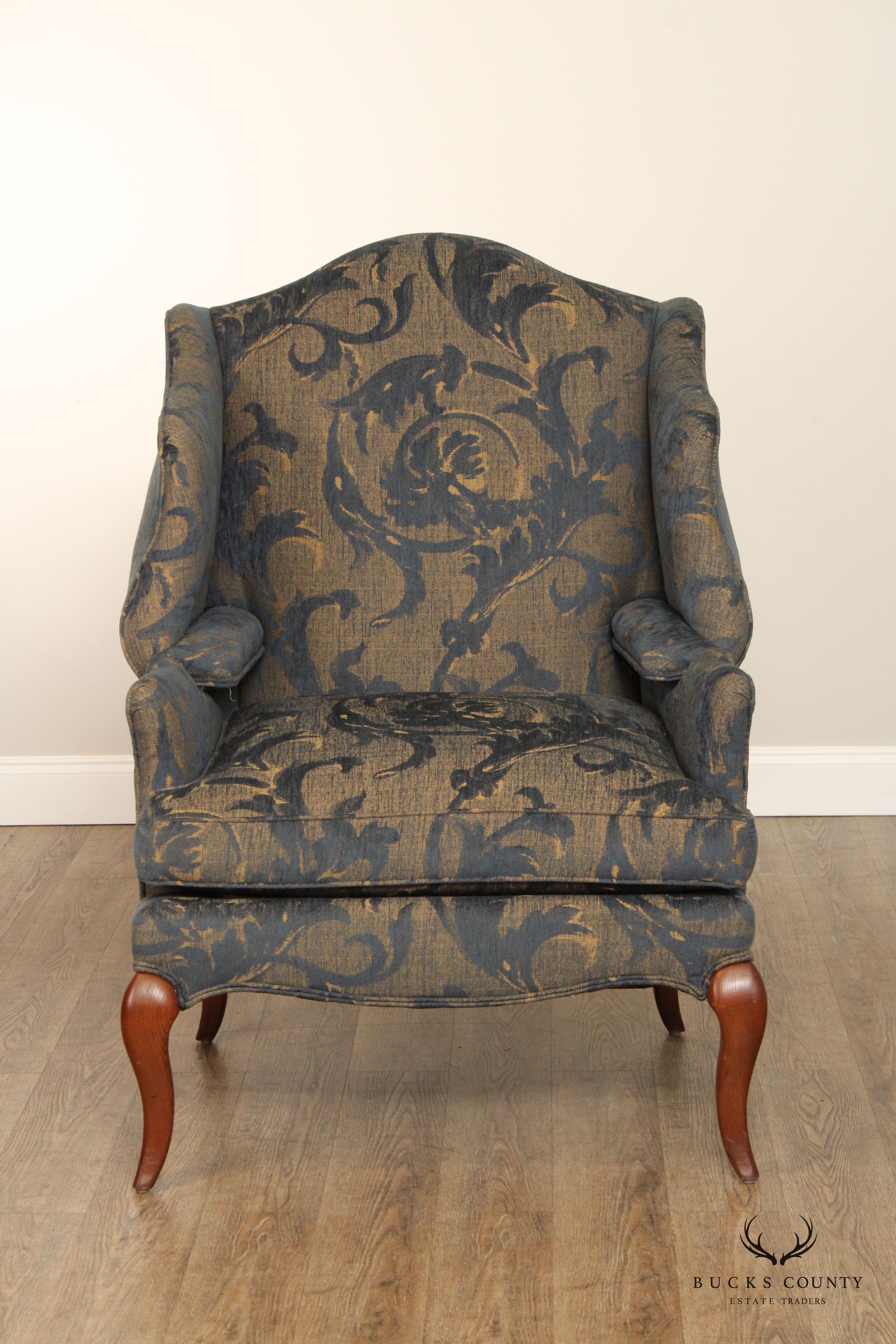 Pearson French Style Pair of Custom Upholstered Wing Chairs