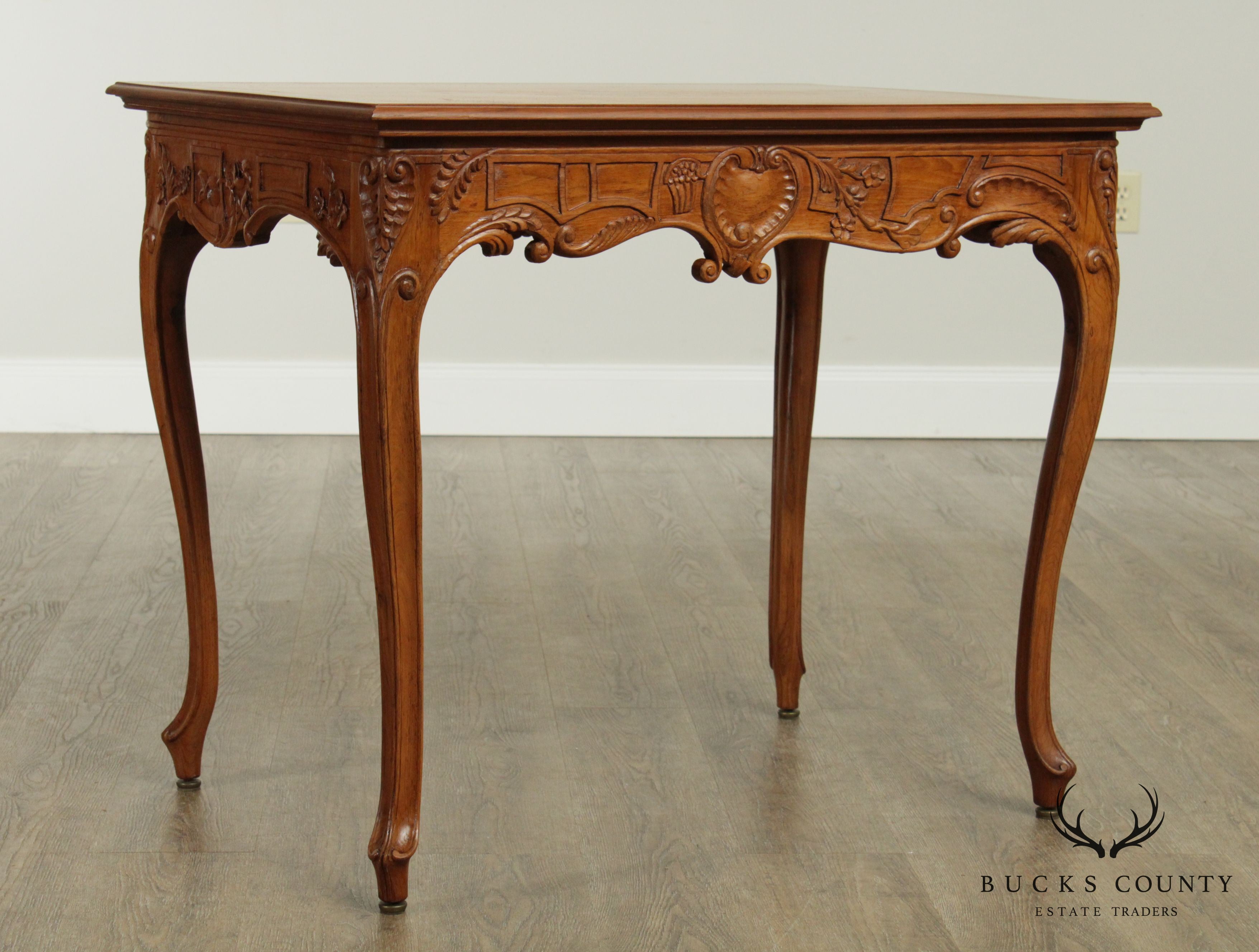 French Influenced Custom Patriotic Marquetry Inlaid Side Table