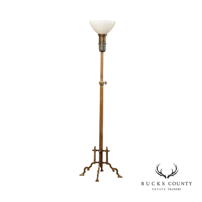 Aesthetic Movement Antique Brass Adjustable Height Floor Lamp