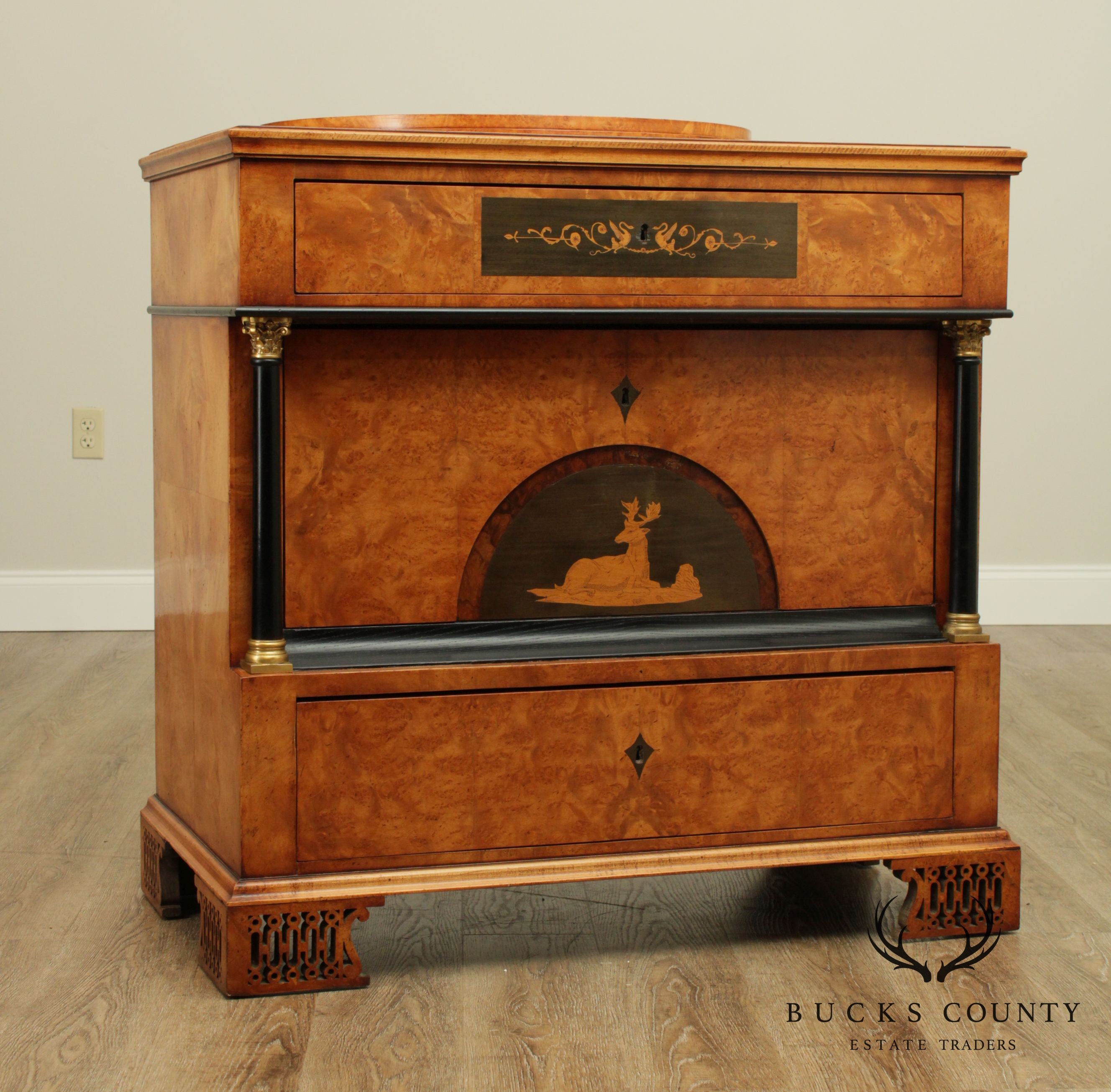 Antique 19th Century Biedermeier Burl Wood Inlaid Chest of Drawers