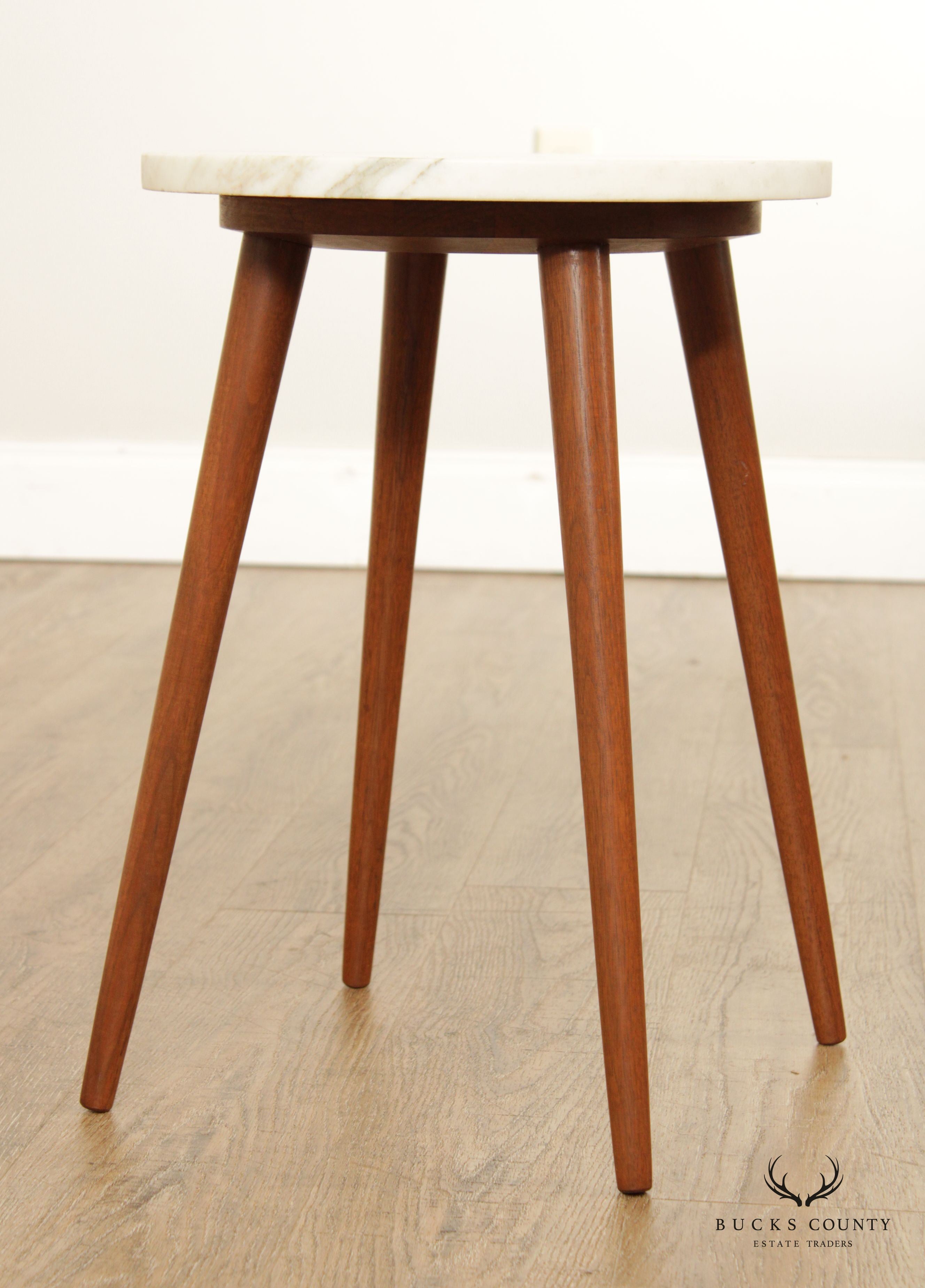 Mid Century Modern Marble Top Walnut Plant Stand or Side Table