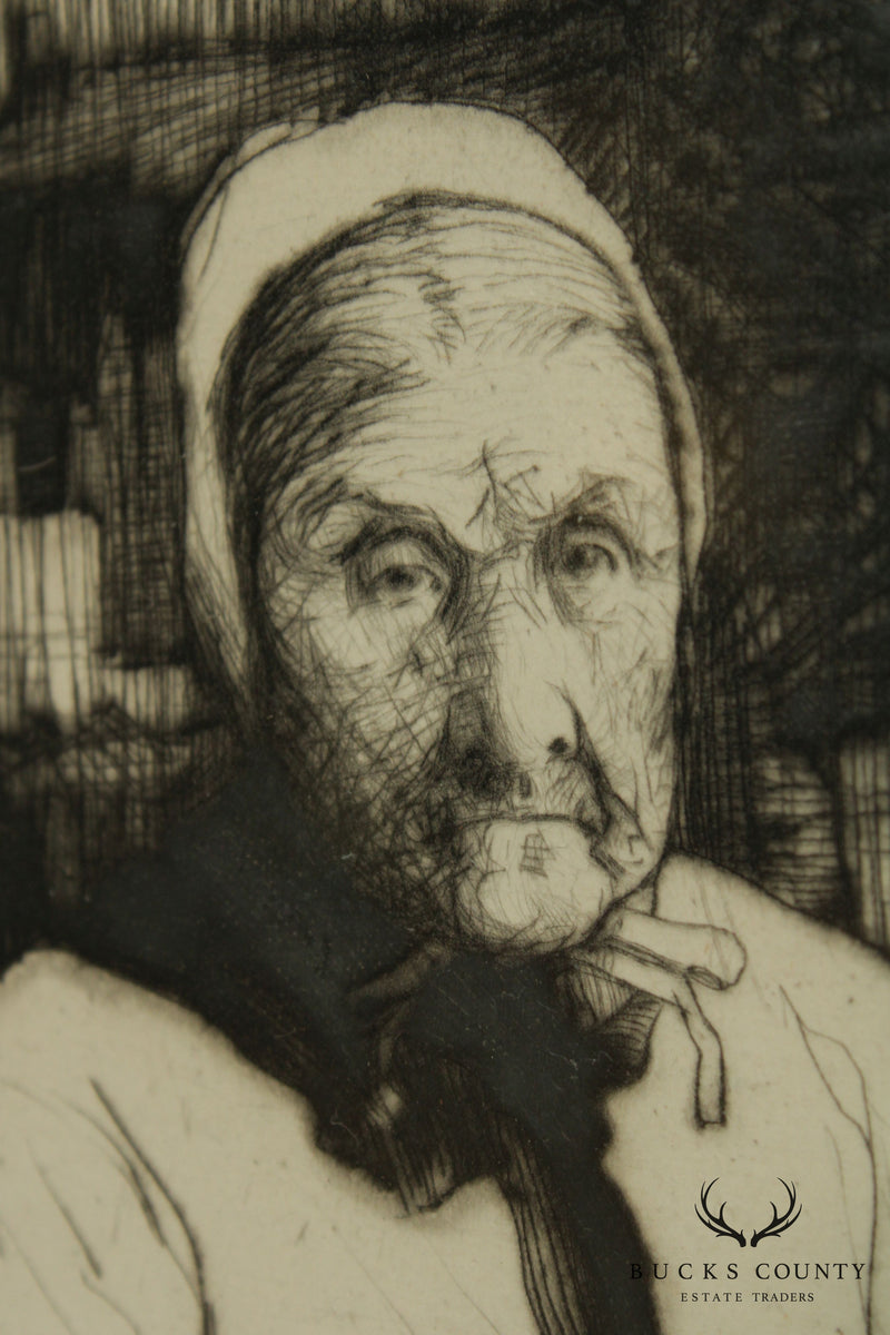 'Portrait of Woman', Etching Custom Framed
