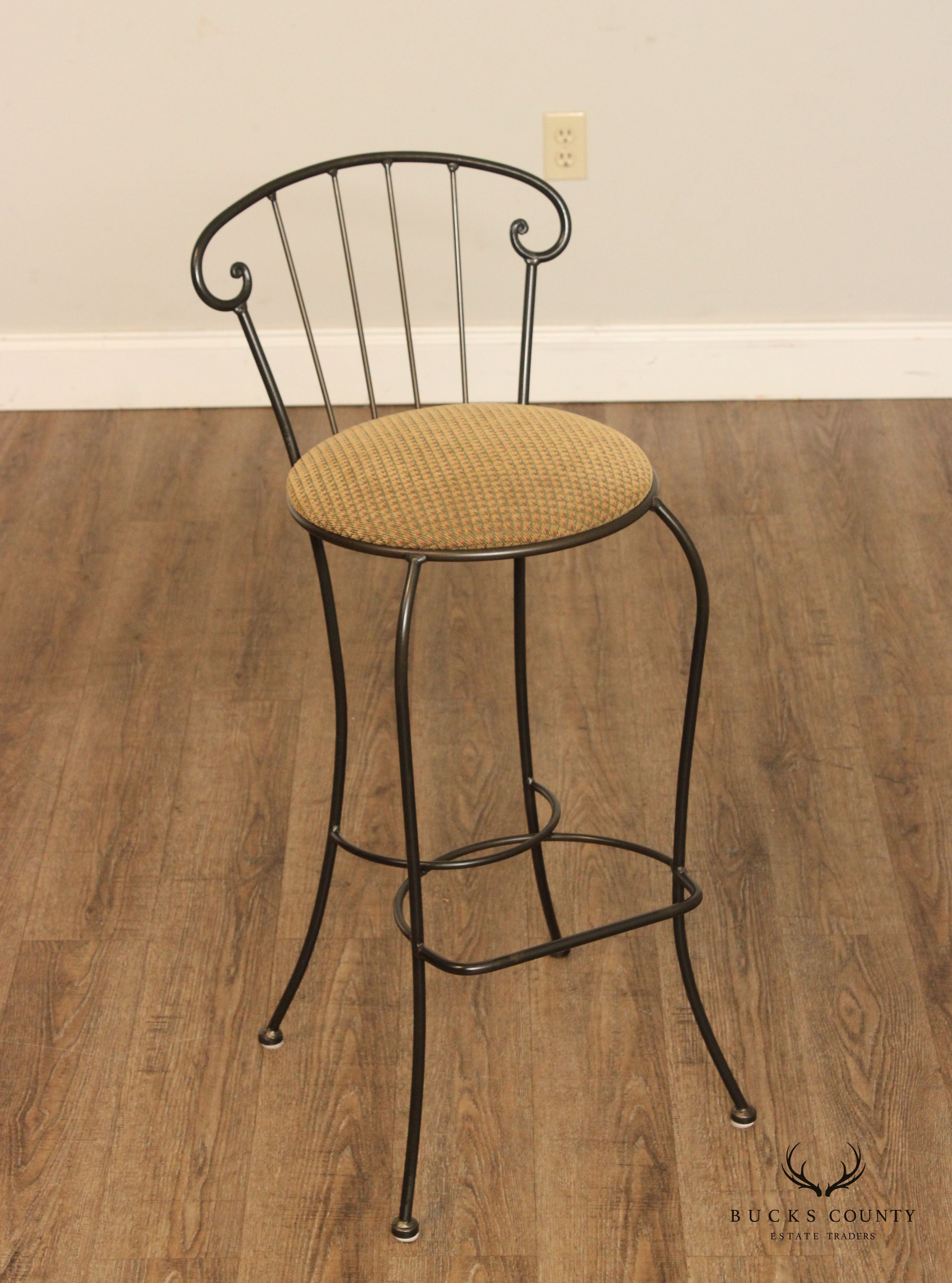 Vintage Pair Wrought Iron Bar Stools