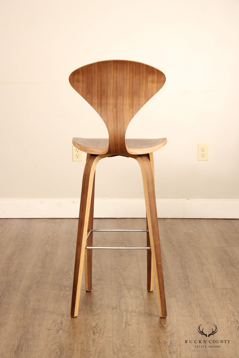 Norman Cherner Style Pair Modern Walnut Bentwood Barstools