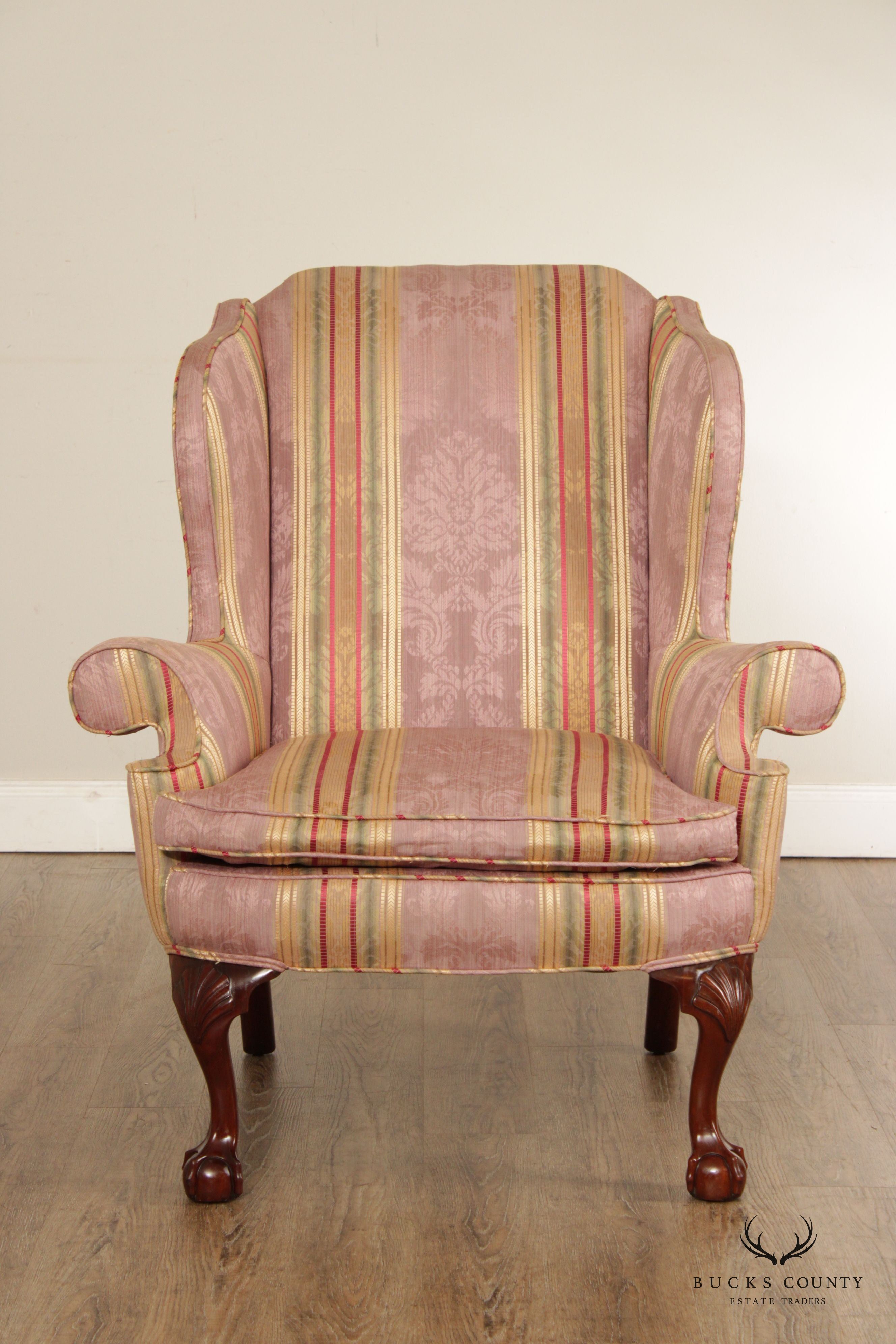 Kindel Winterthur Collection Chippendale Style Mahogany Wingback Chair