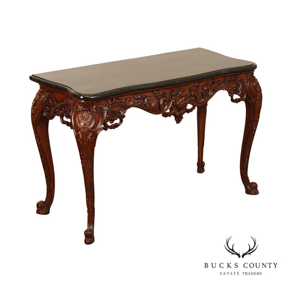Maitland Smith Rococo Style Tessellated Marble Top Carved Mahogany Console
