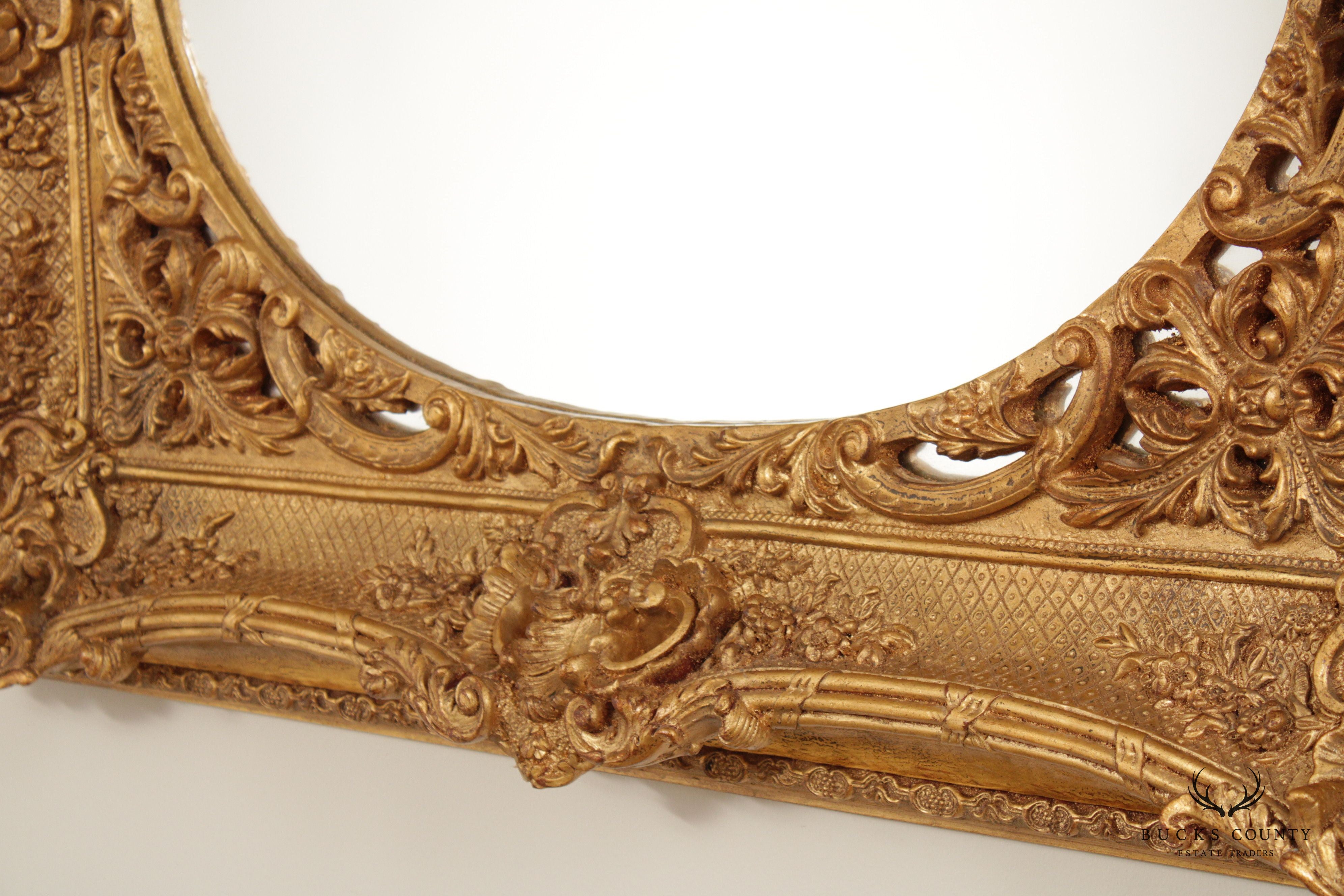 French Rococo Ornate Gilt Frame Oval Wall Mirror