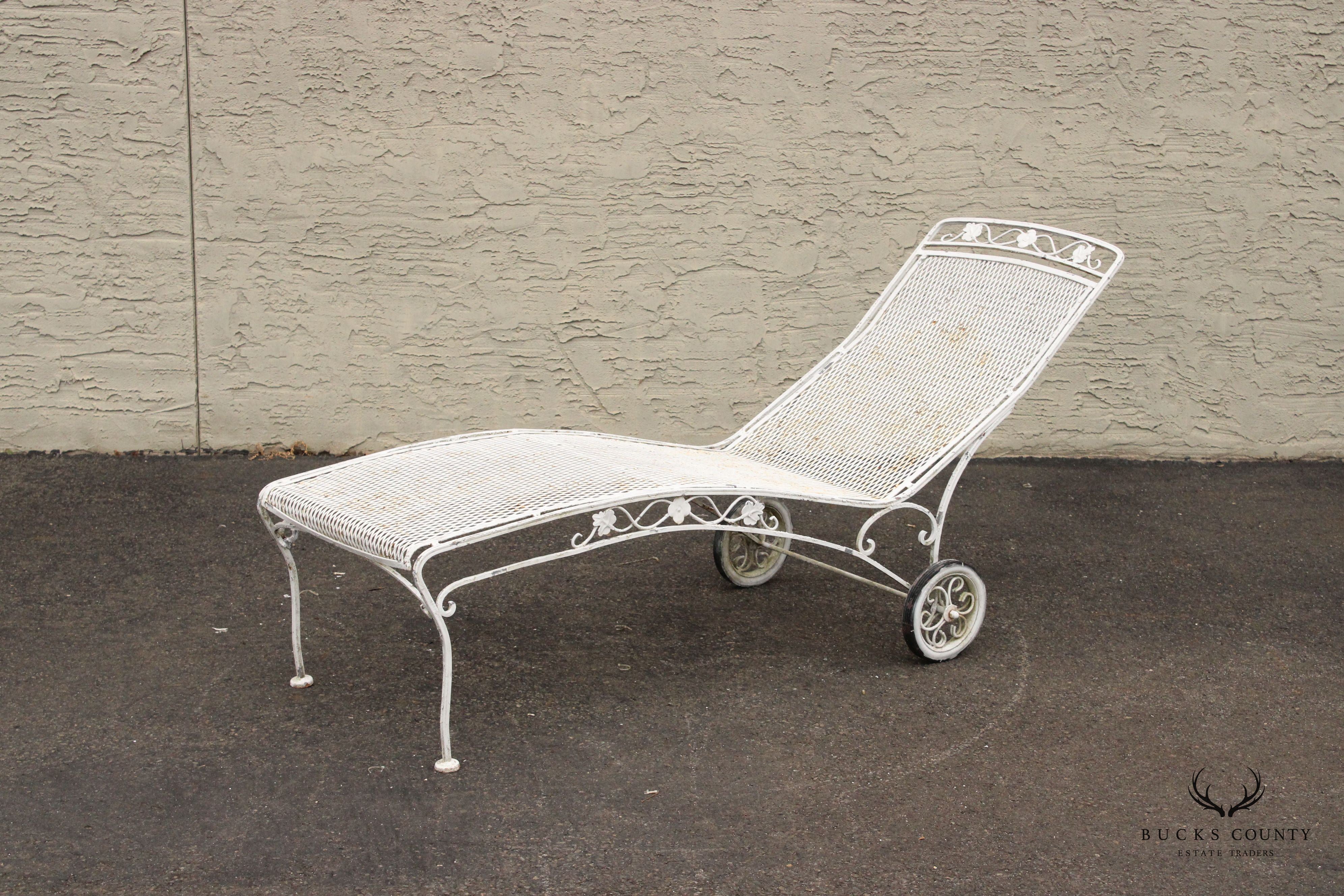 Vintage Rose Pattern Wrought Iron Garden Chaise Lounge