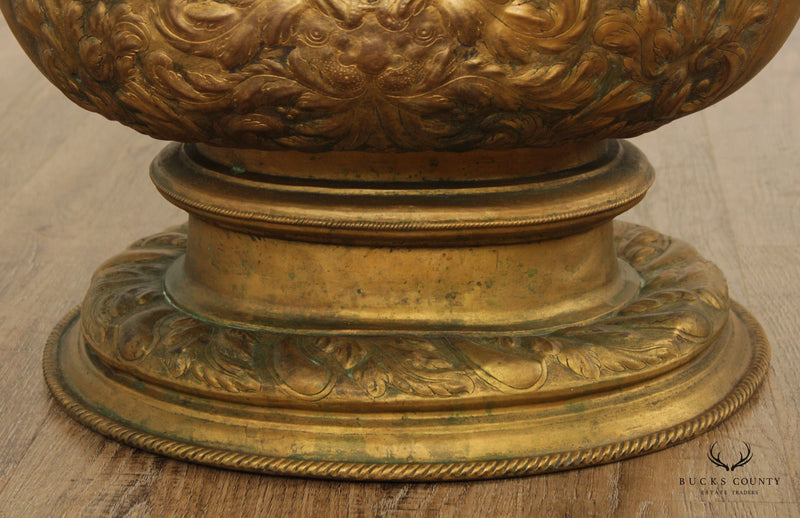 Antique Italian Repoussé Brass Cache Pot