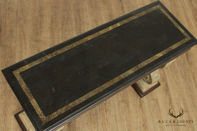 Neoclassical Style Tessellated Marble Top X-Base Console Table (A)