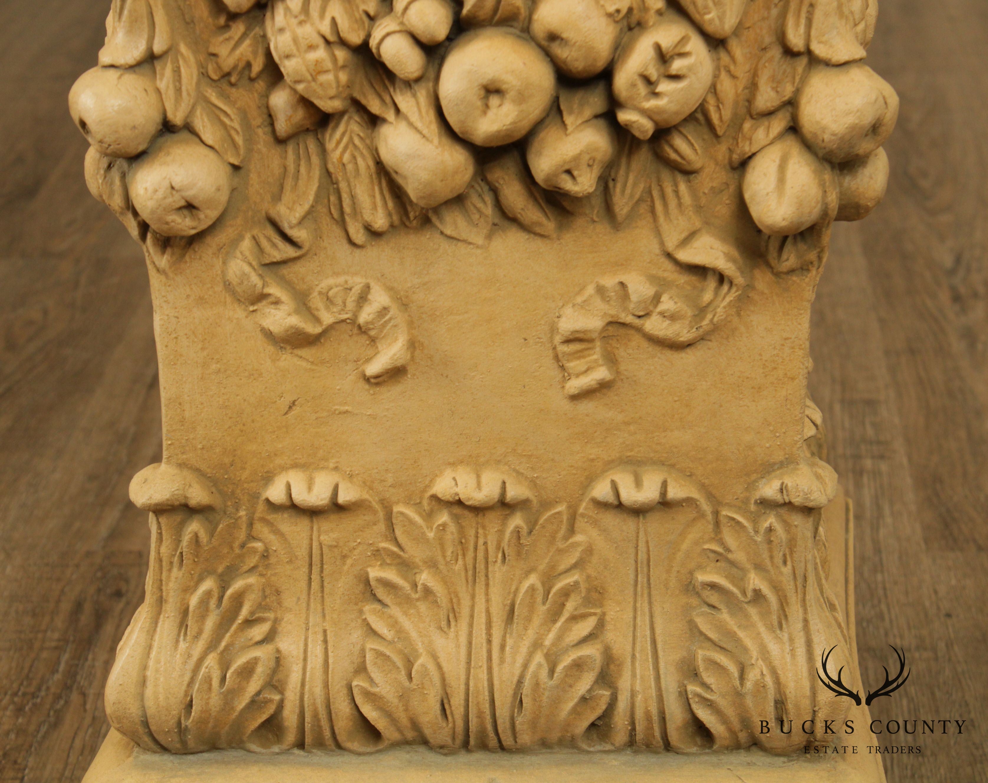 Impruneta Italian Renaissance Style Vintage Carved Column Pedestal with Rams Heads