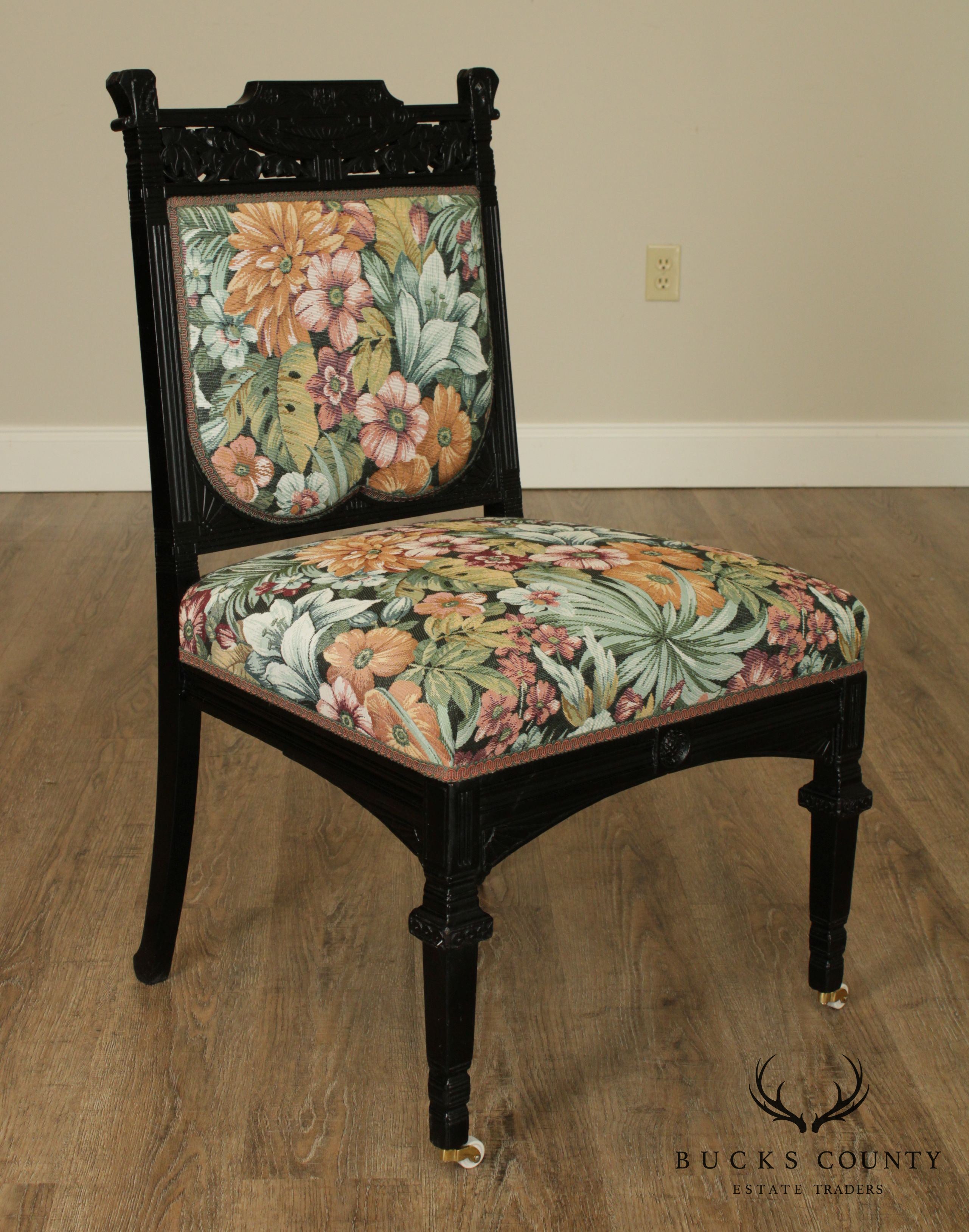 Antique Ebonized Aesthetic Carved Side Chair