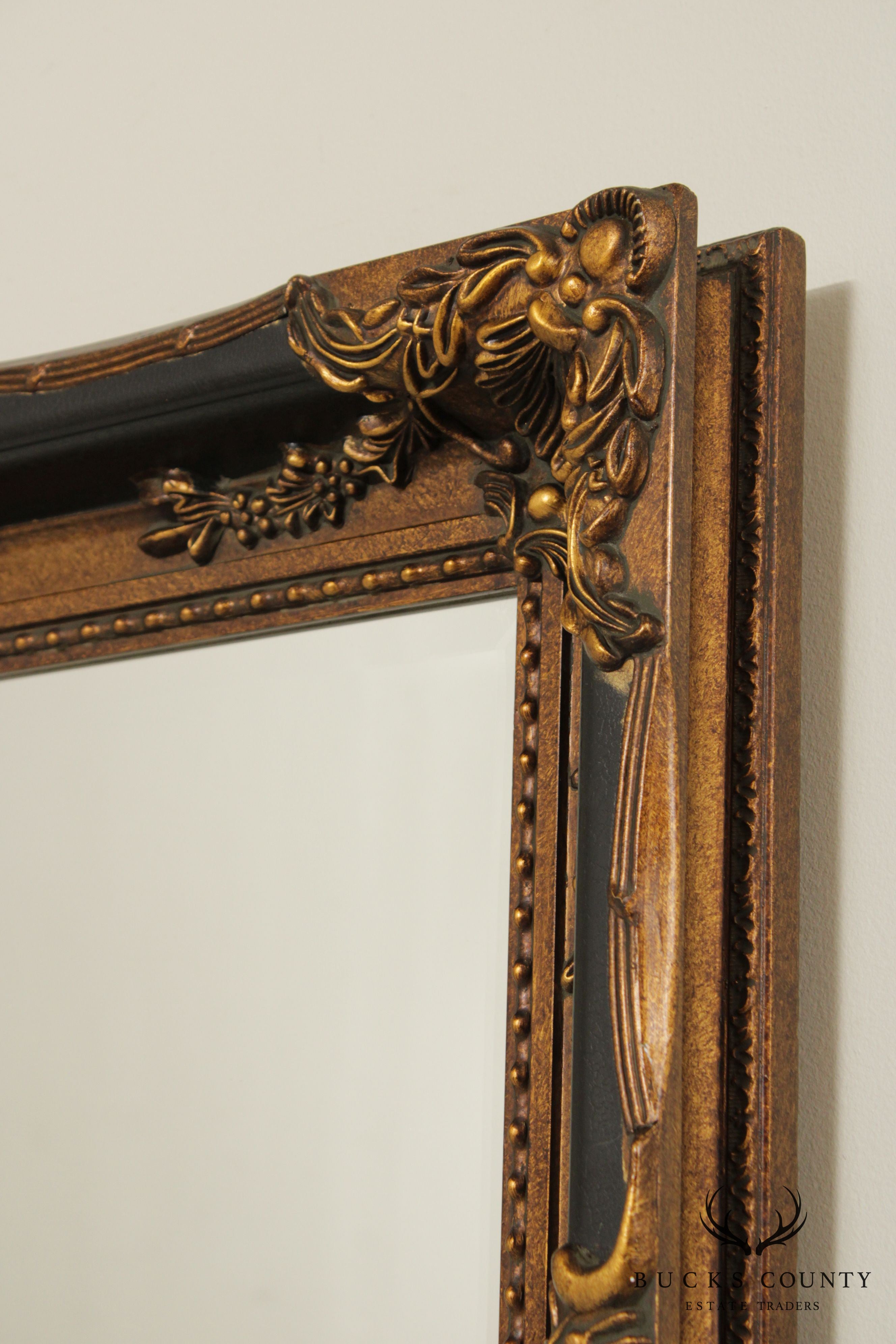 Victorian Style Black and Gold Carved Frame Beveled Mirror