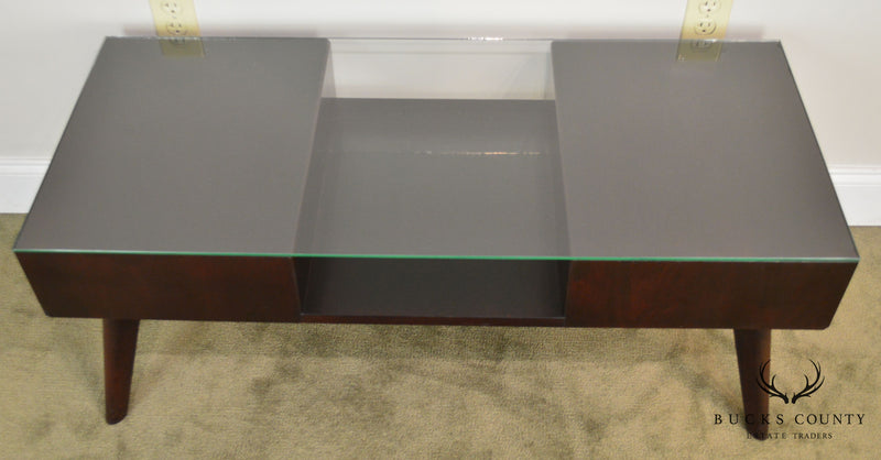 Mid Century Modern Vintage Mahogany 2 Drawer Glass Top Coffee Table