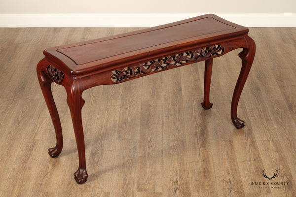 Asian Carved Vintage Mahogany Console Table