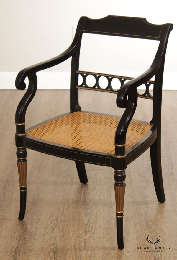 English Regency Style Ebonized and Partial Gilt Cane Seat Armchair