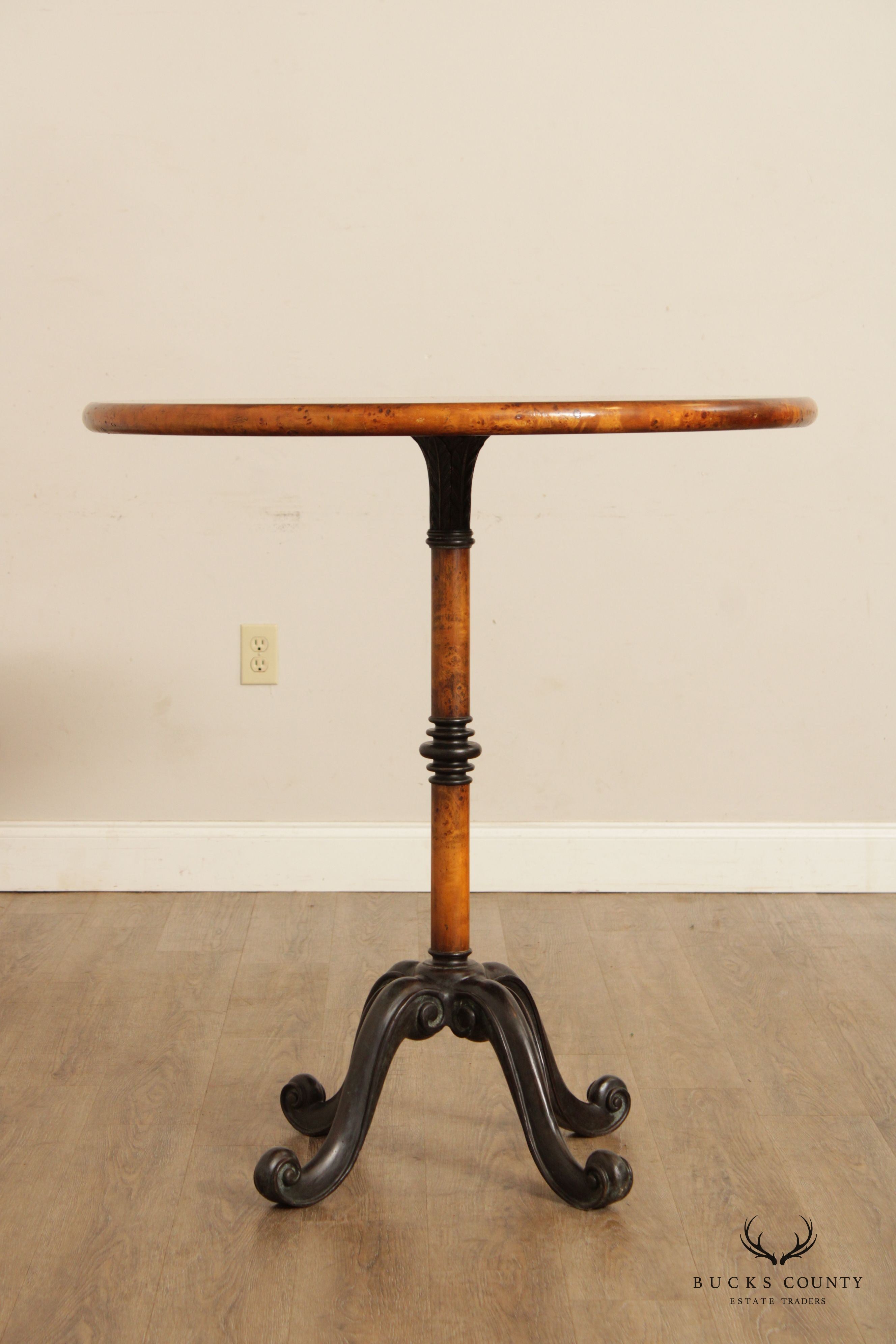 Theodore Alexander Burl Wood Round Pedestal Pub Table