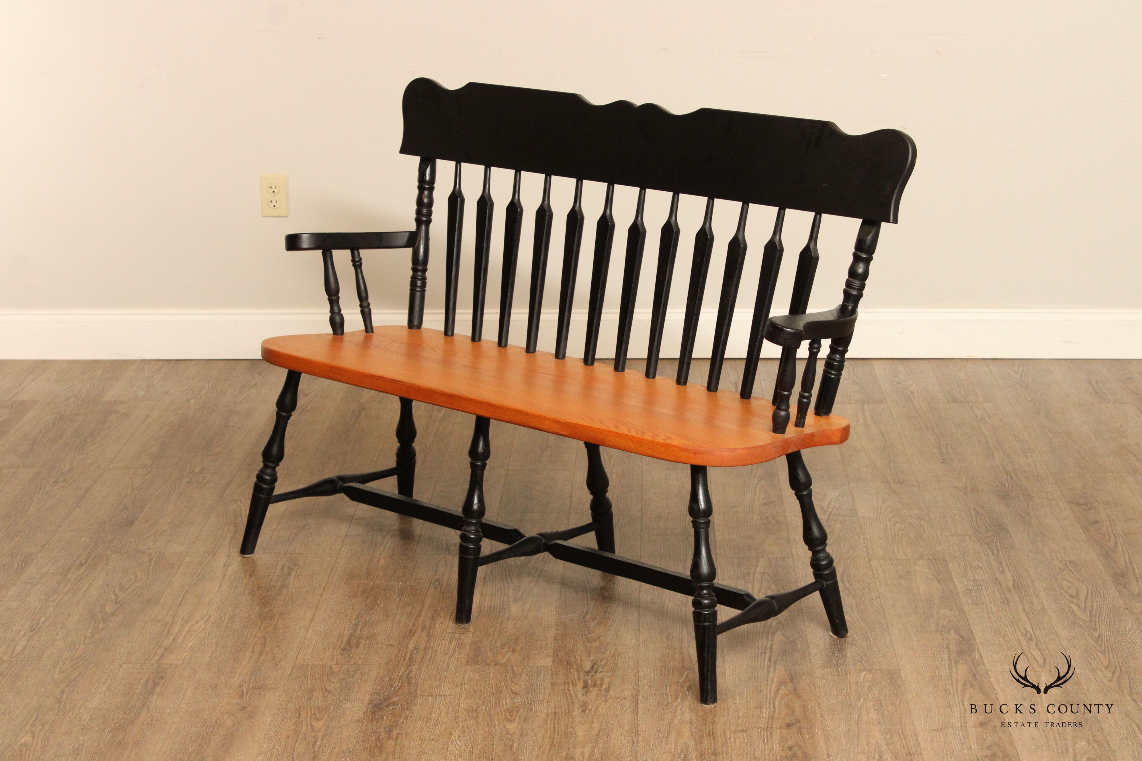 Penns Creek Furniture Black Painted Oak Windsor Bench