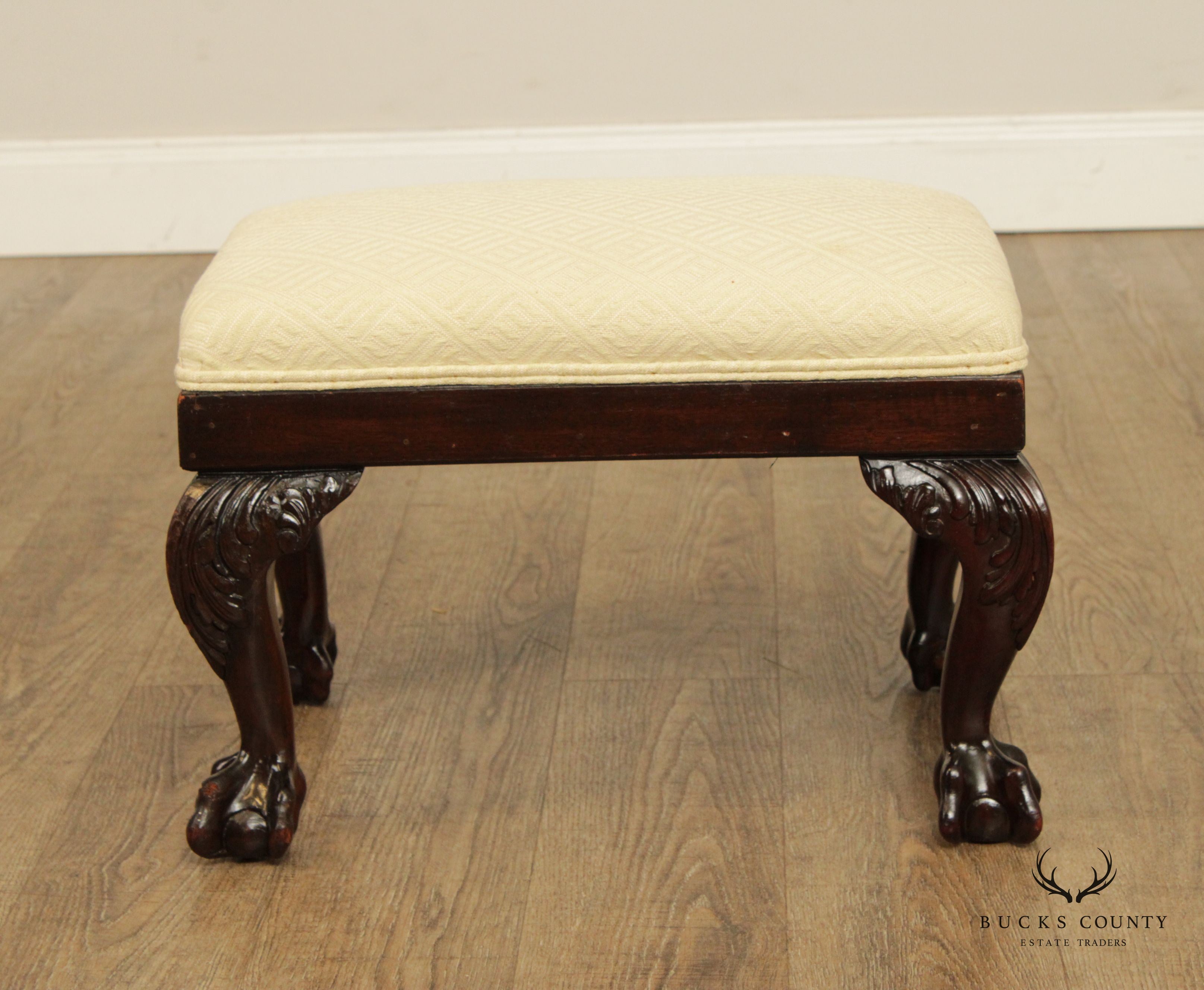 Georgian Style Vintage Carved Mahogany Low Stool or Ottoman