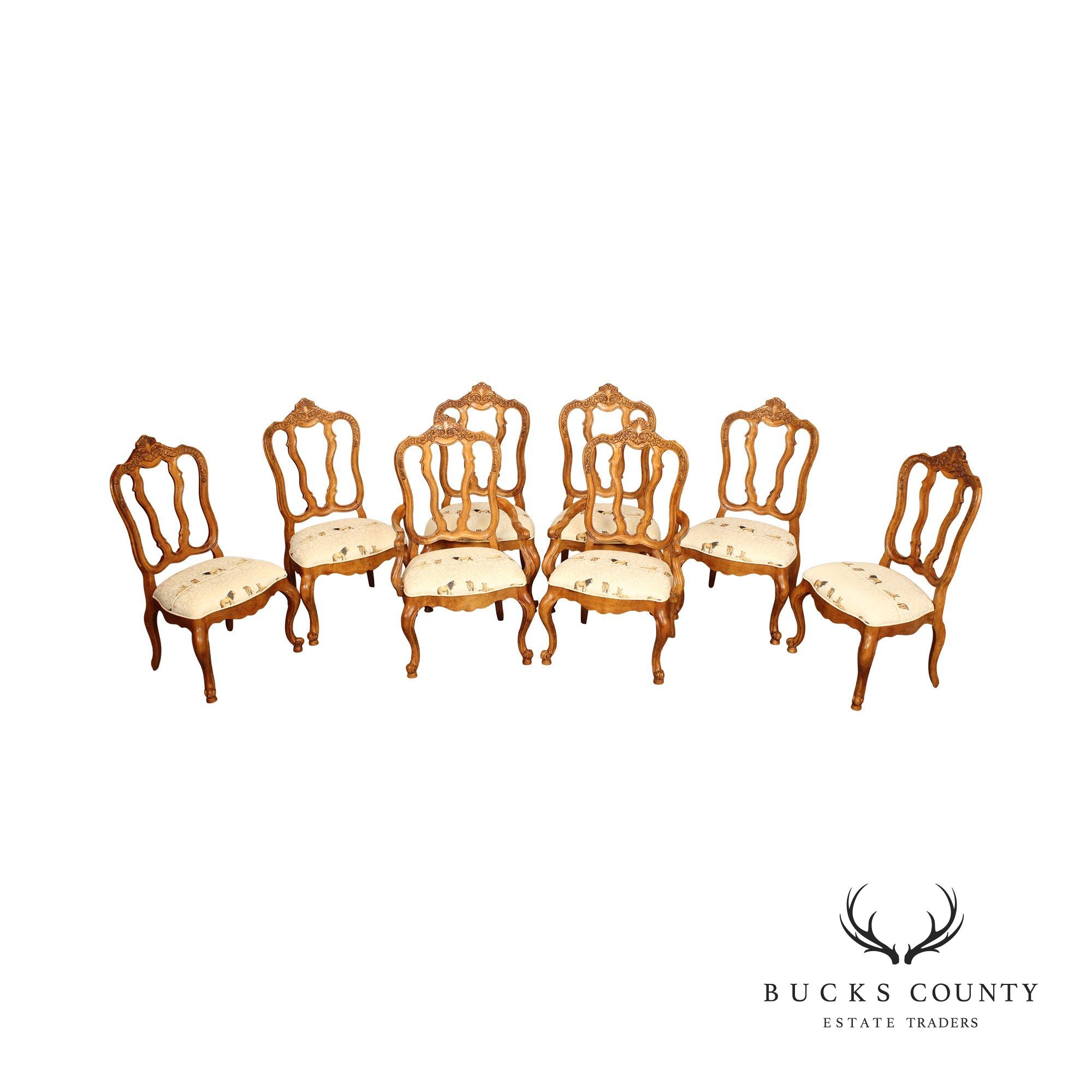 Century Furniture Coeur De France French Country Style Set of Eight Carved Dining Chairs