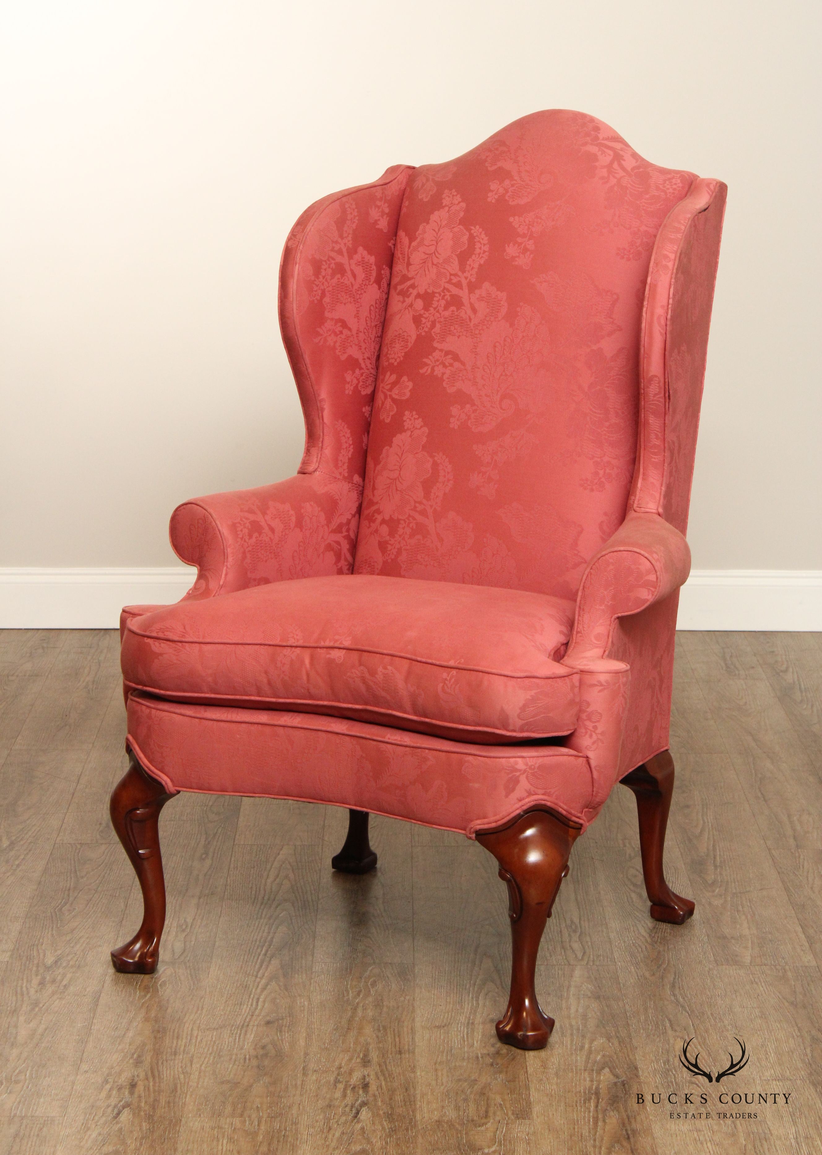 Hickory Chair Queen Anne Style Mahogany Wingback Armchair