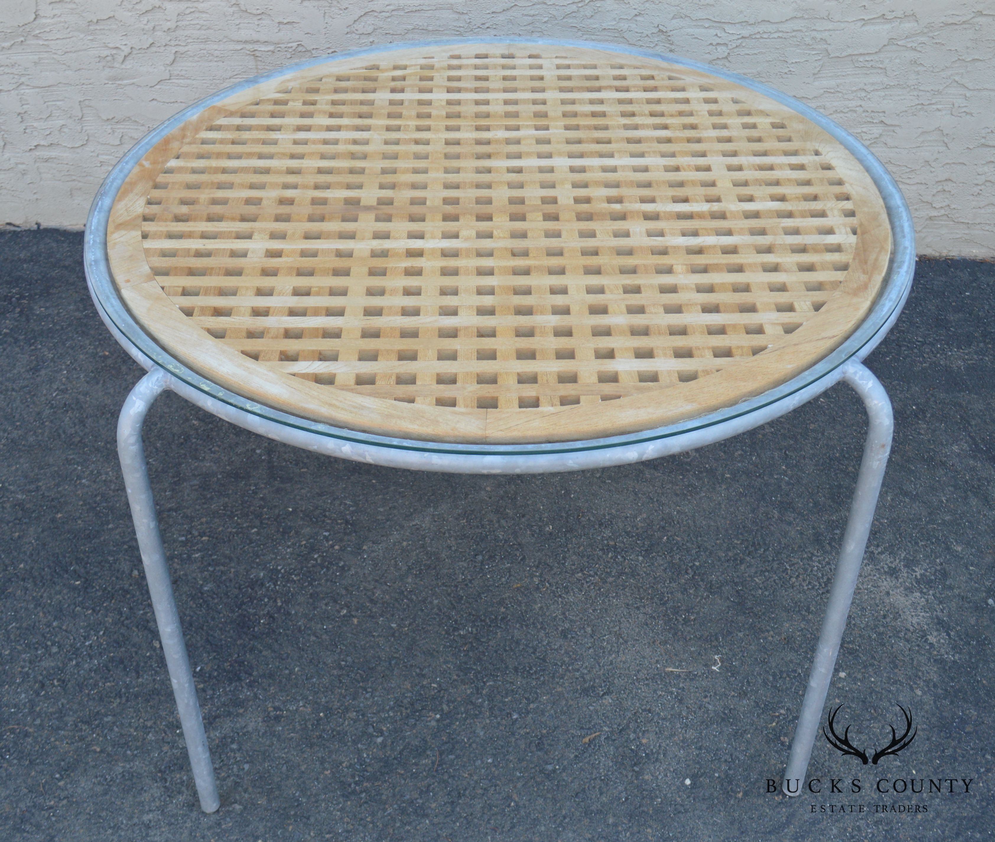 Soho Contract Group Teak and Galvanized Steel Round Patio Table + 4 Chairs Dining Set (A)