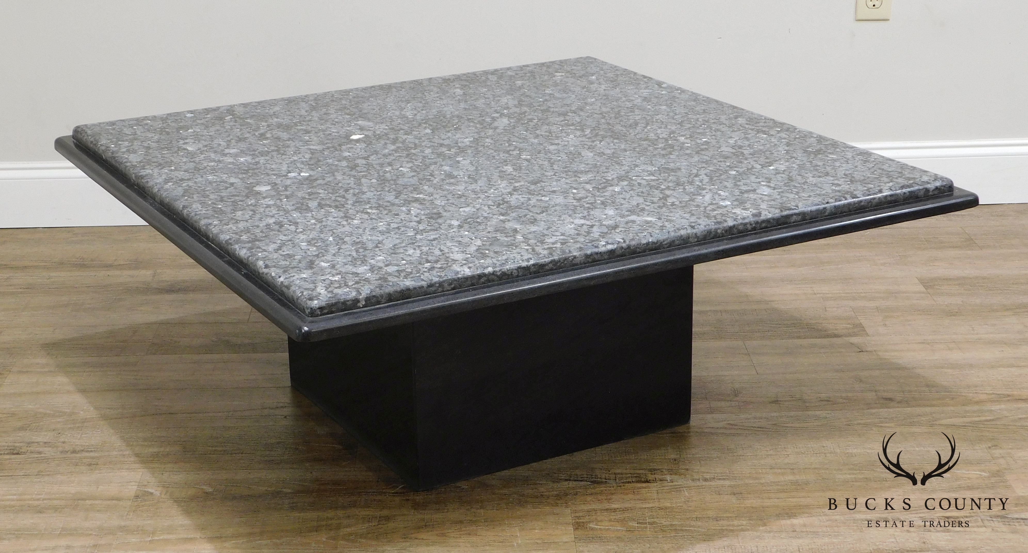 Postmodern Vintage 1980's Custom 40" Square Black & Grey Marble/Granite Coffee Table