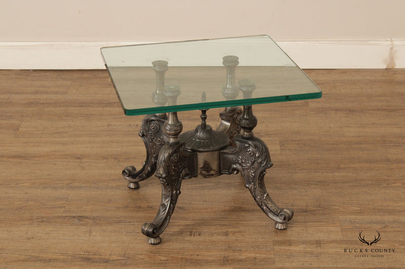 Victorian Style Pair of Cast Metal Glass-Top Coffee Tables