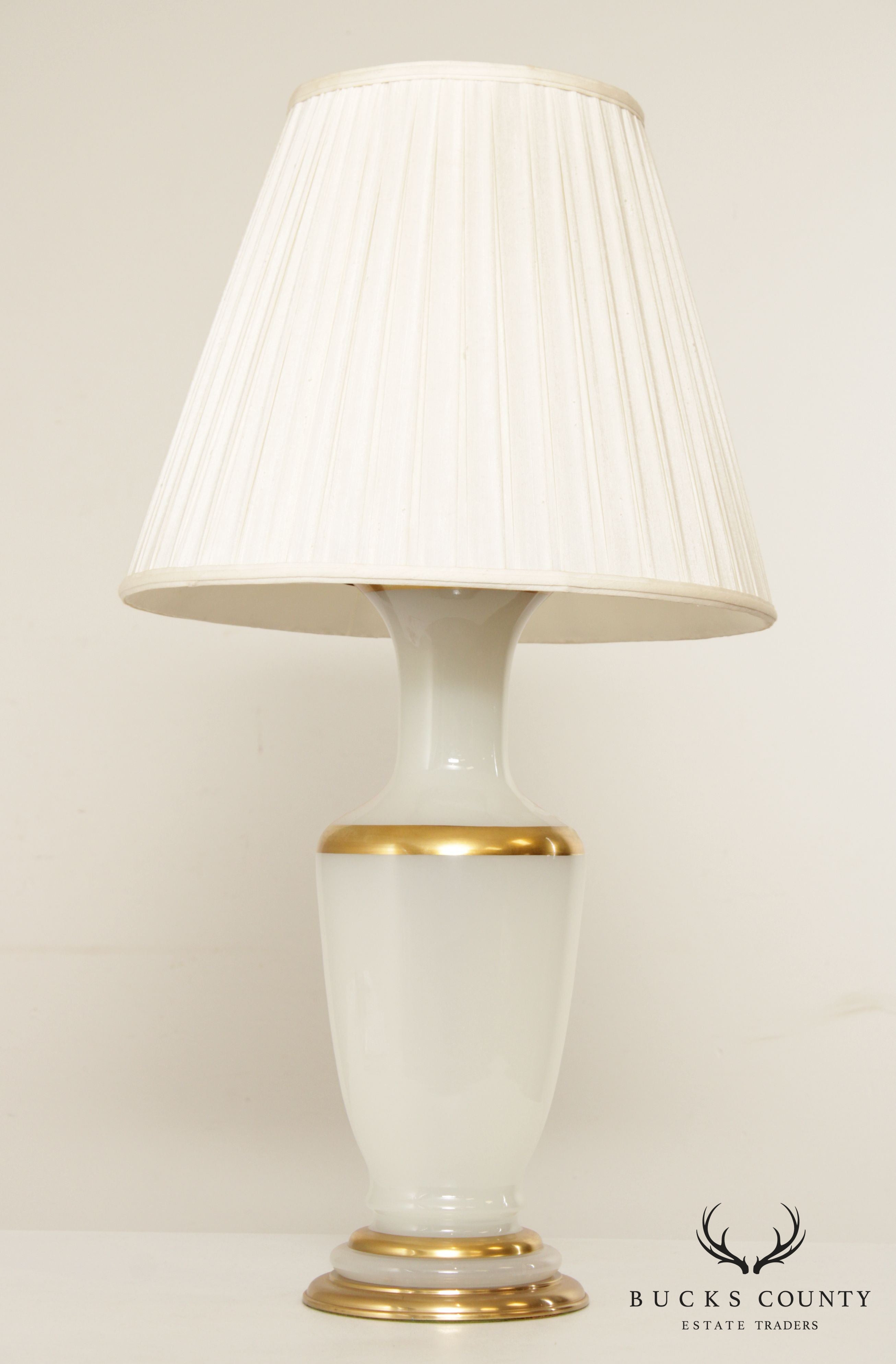 Neoclassical Opaque and Partial Gilt Urn Form Glass Table Lamp