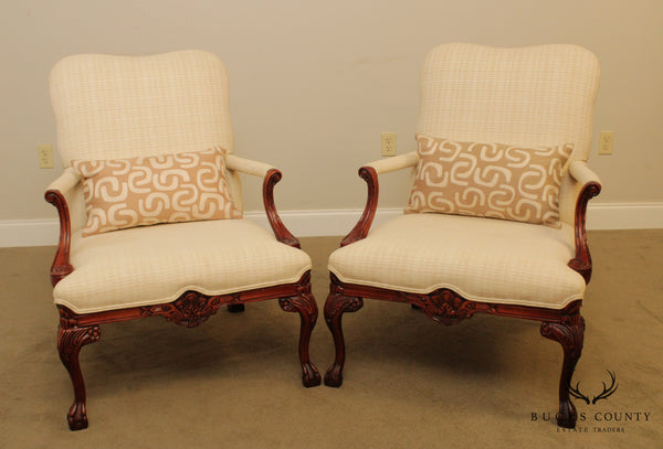 Georgian Style Quantity Pair Carved Ball & Claw Library Armchairs